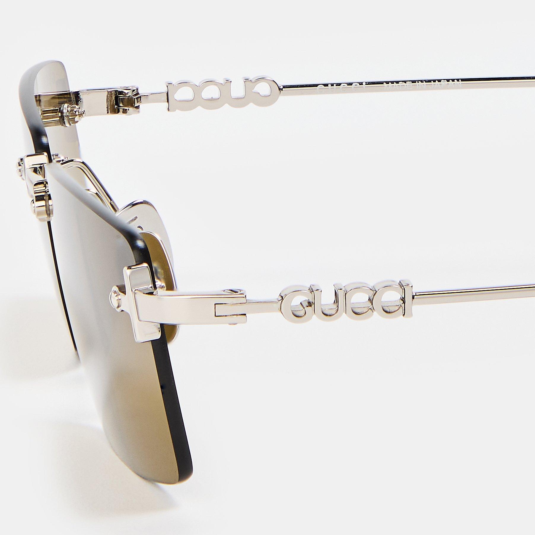 Silver/Brown - Gucci - Men's Rectangle Sunglasses - 4