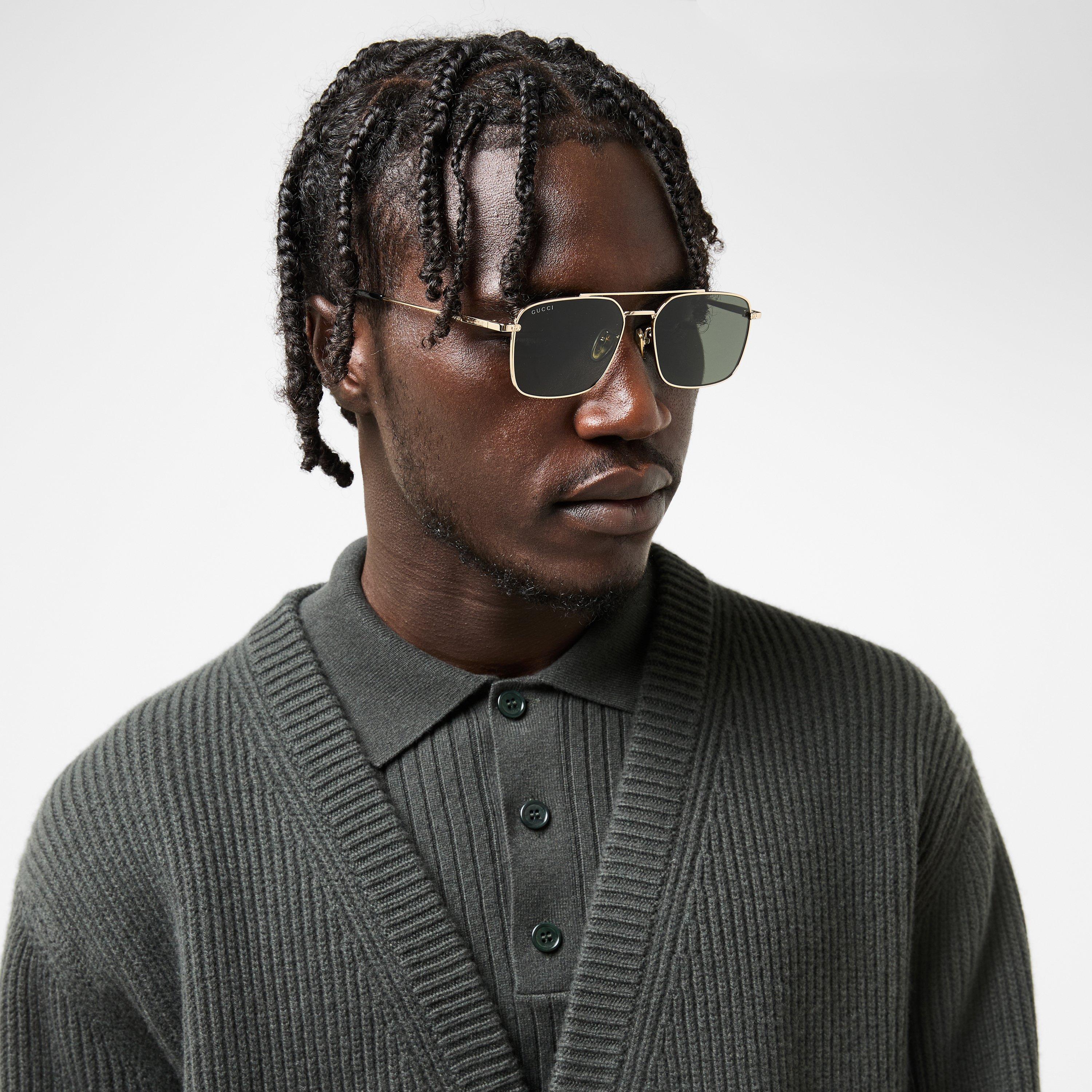 Gold/Grey - Gucci - Men's Rectangle Sunglasses - 3