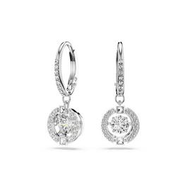 Swarovski Una drop earrings, Round cut, White, Rhodium plated