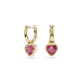 Swarovski Chroma drop earrings, Heart, Red, Gold tone plated