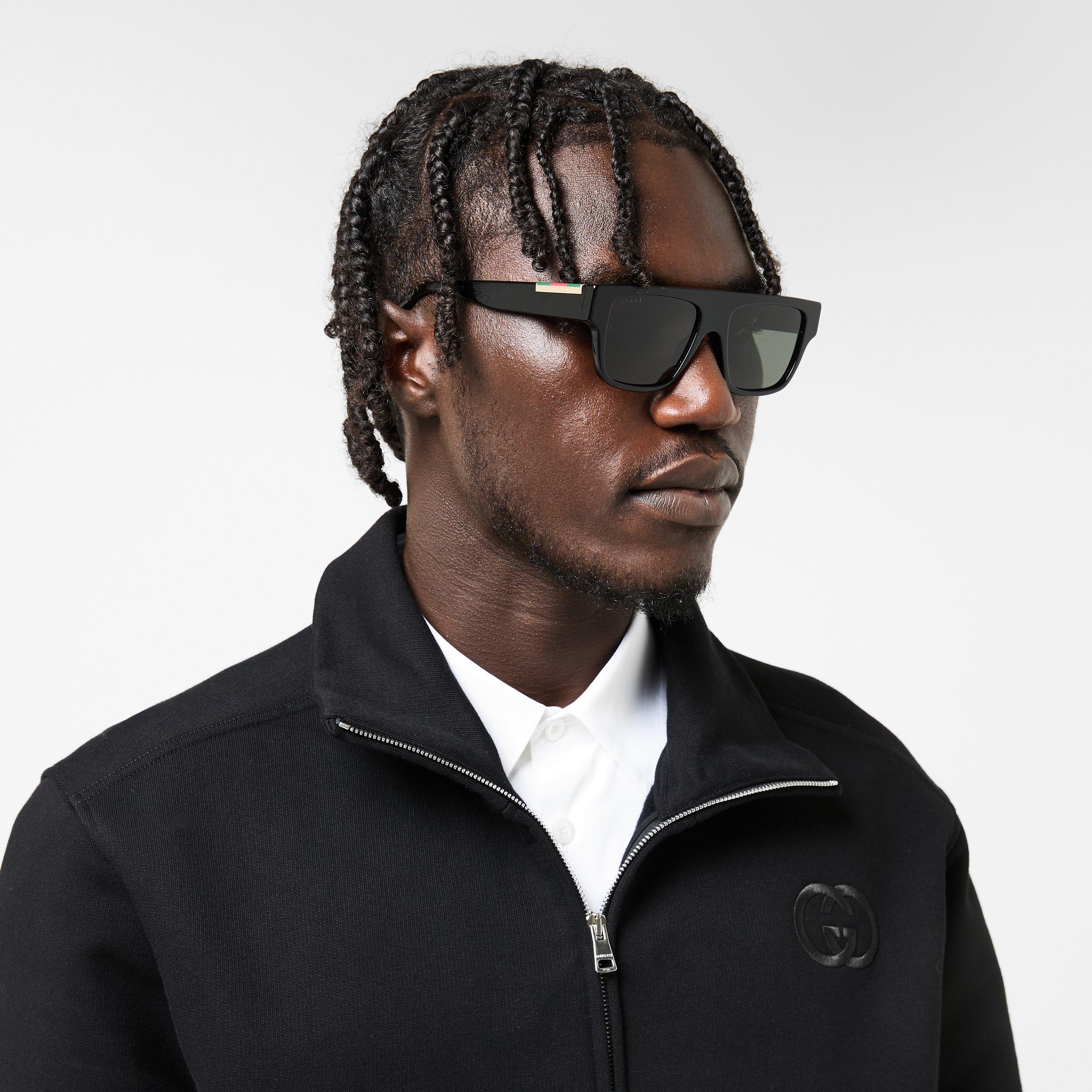 Black/Grey - Gucci - Men's Rectangle Sunglasses - 3