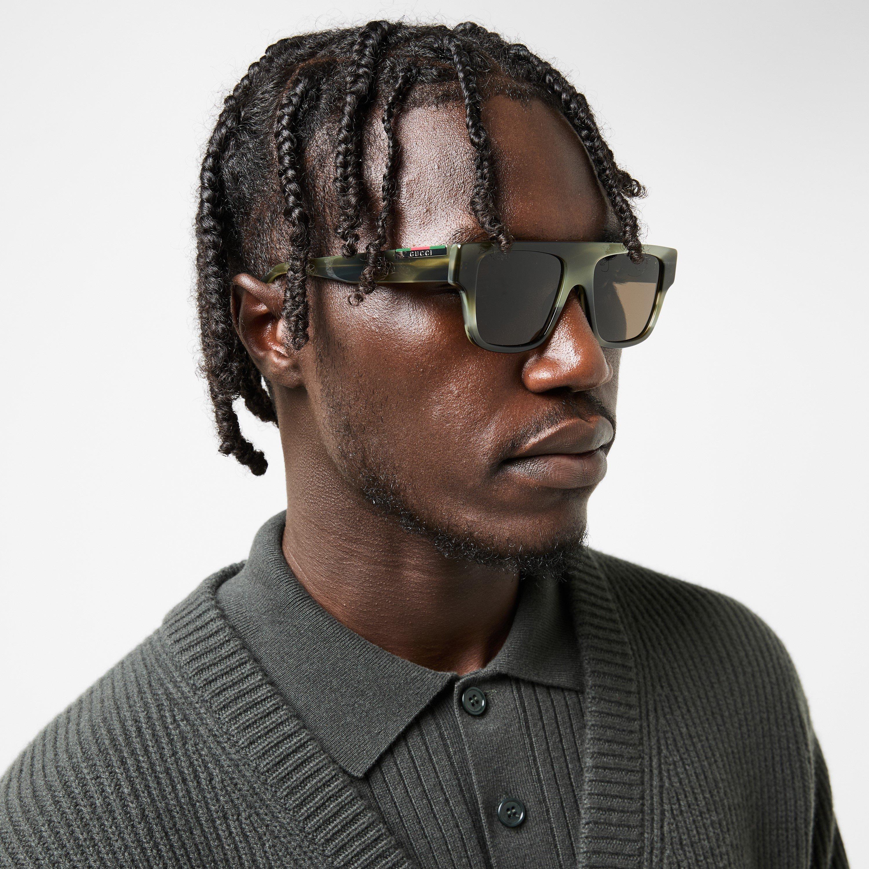 Green/Brown - Gucci - Men's UV Protection Rectangle Sunglasses - 3