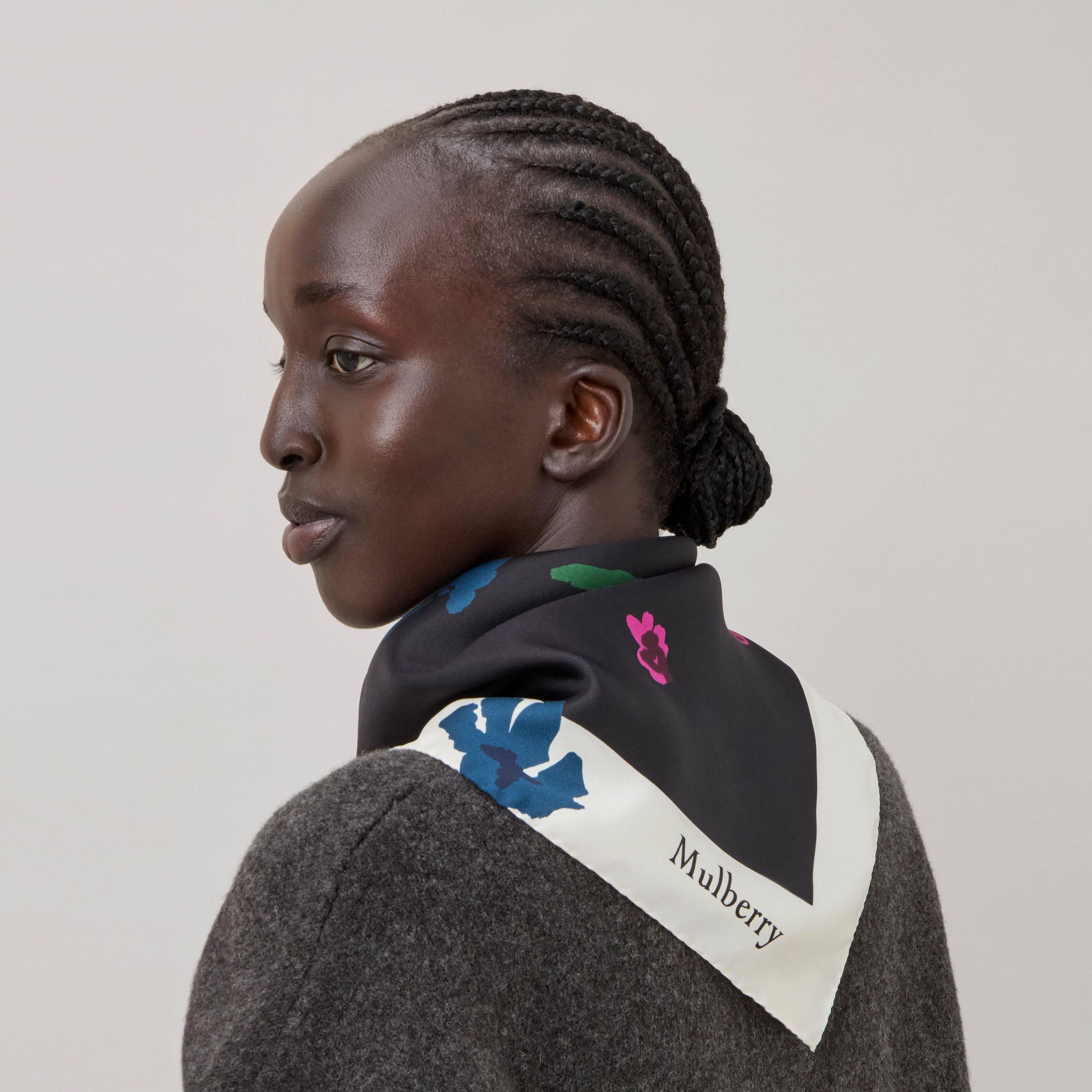 Black-Eggshell - Mulberry - Women's Mulb Square Lightweight Scarf - 2