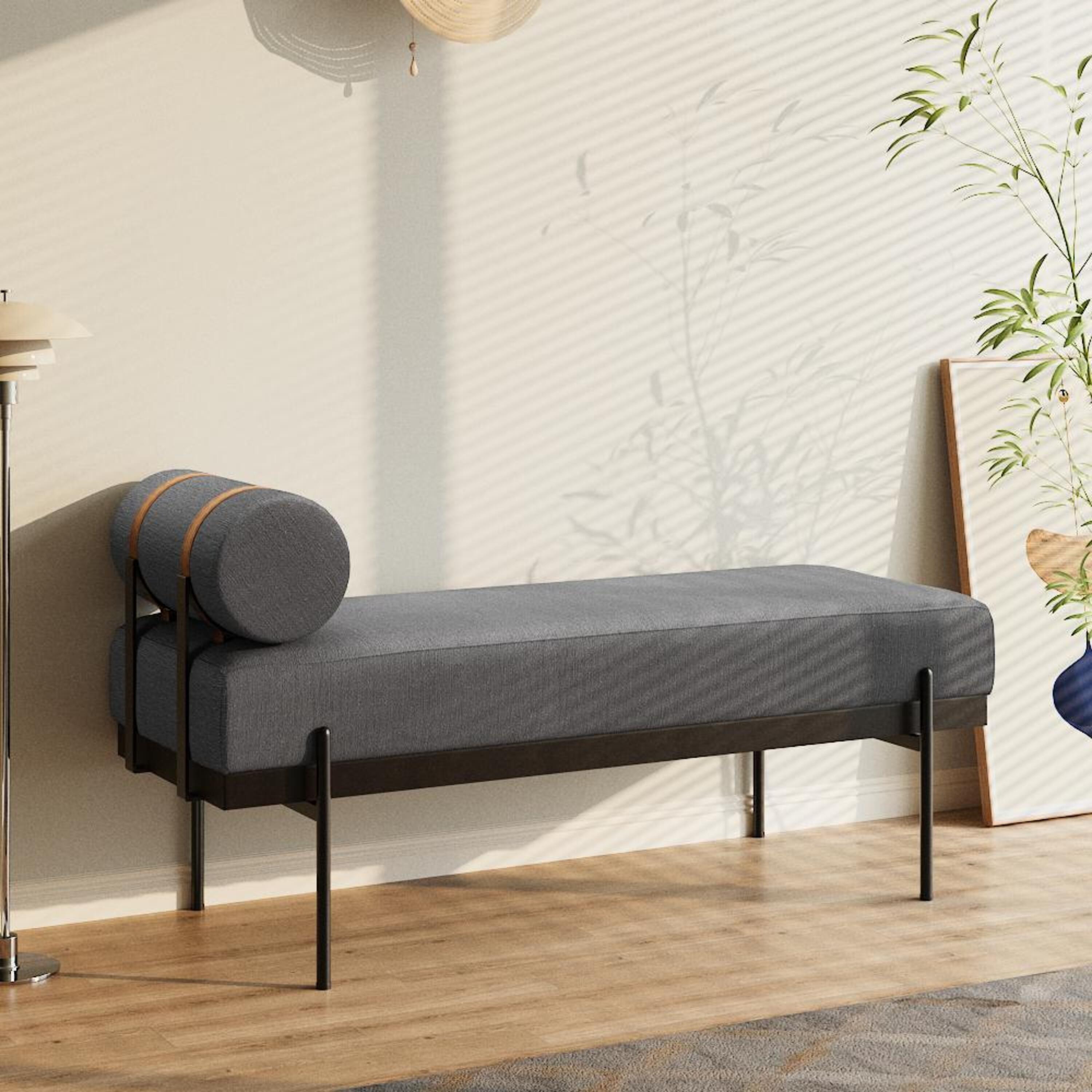 Dark Grey - Kabinet UK - Upholstered Bench with a Removable Pillow - 1