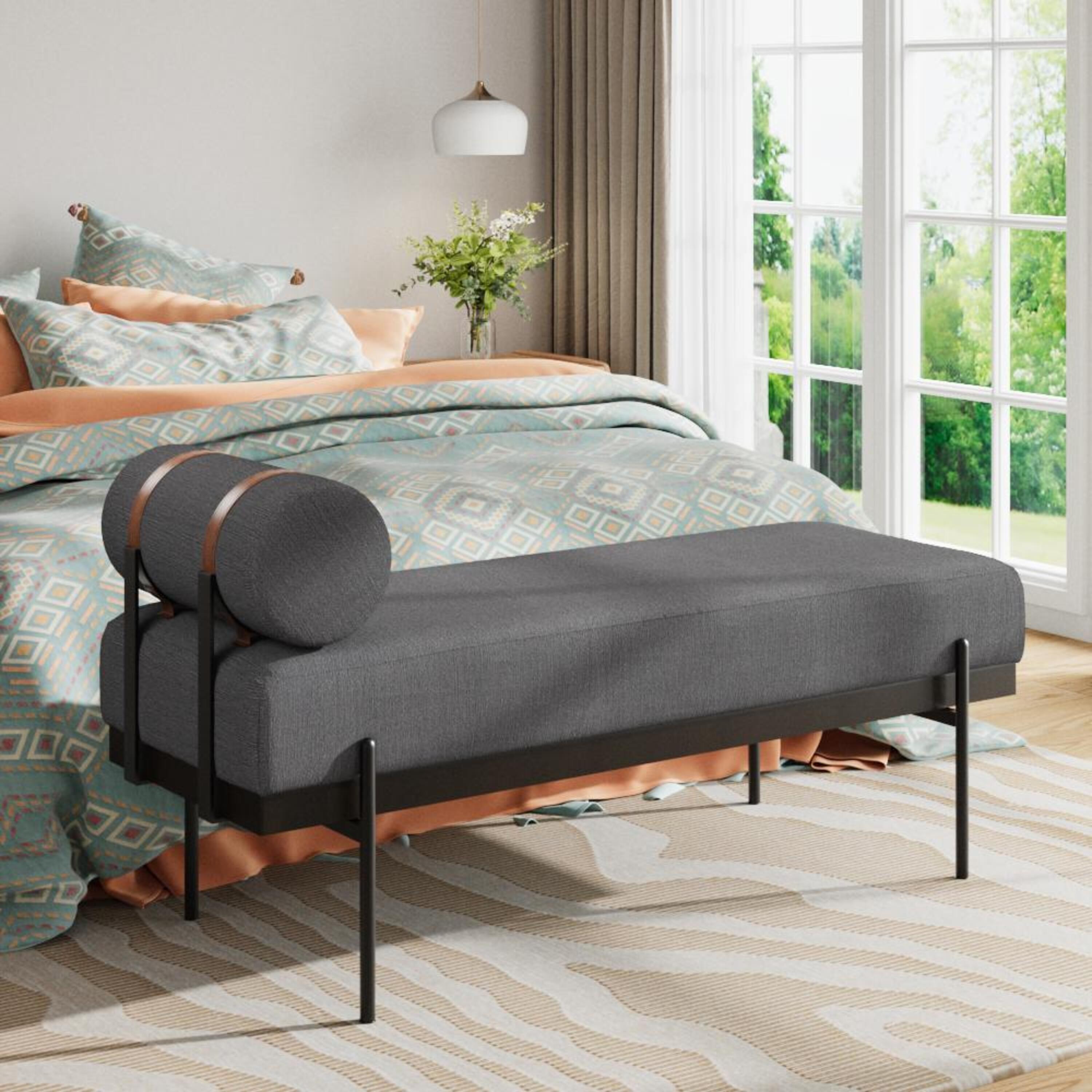 Dark Grey - Kabinet UK - Upholstered Bench with a Removable Pillow - 2