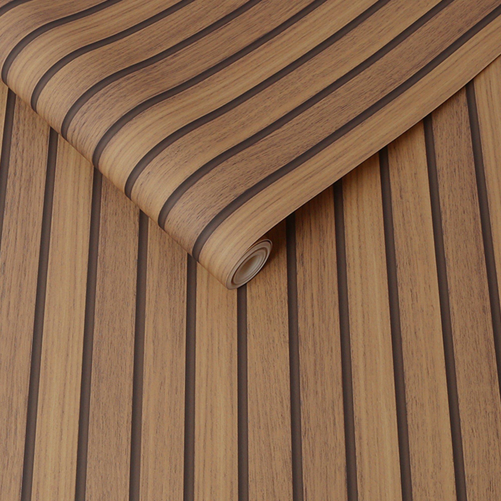 Brown - Fresco - Fresco Natural Wooden Slats Panelled Wallpaper - 3