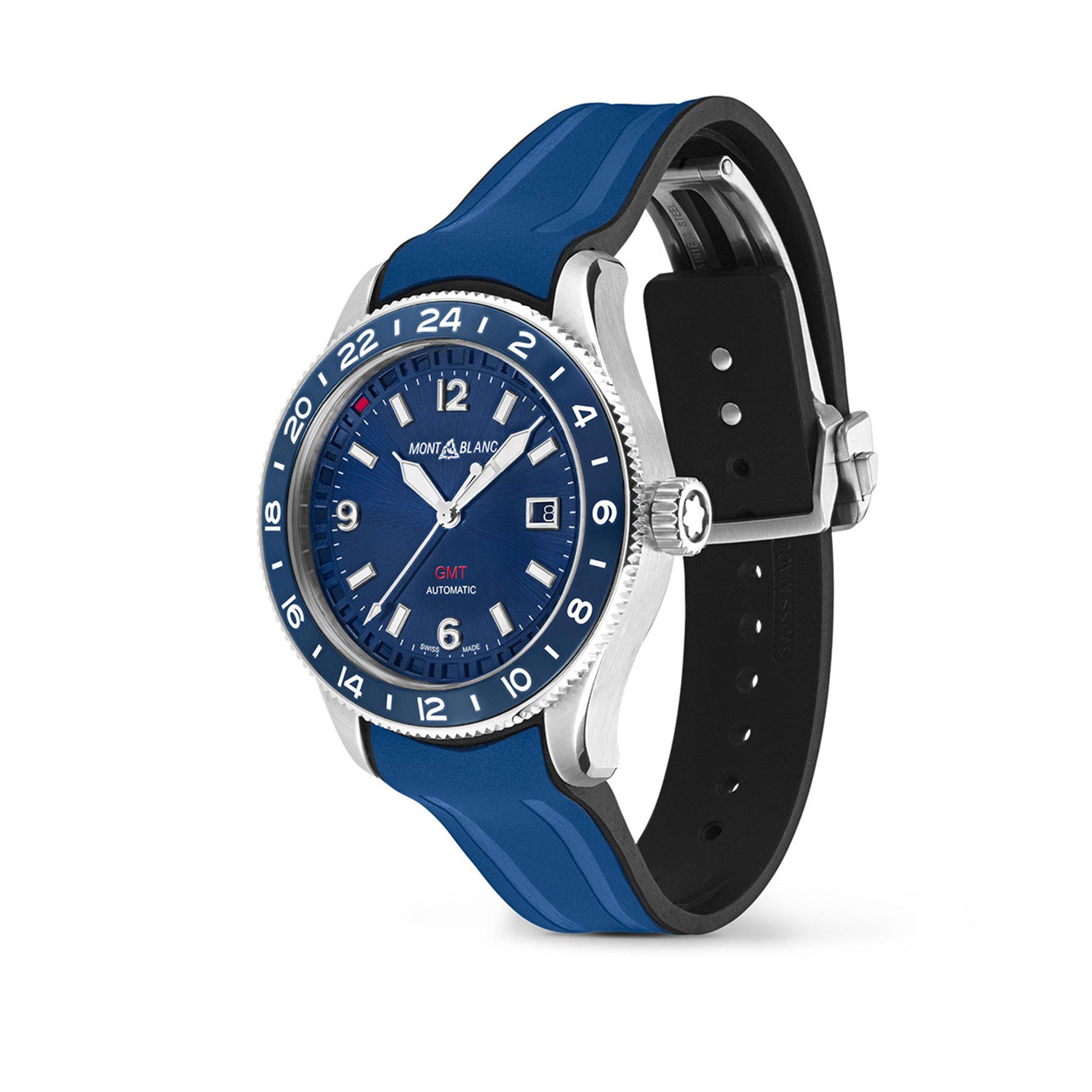 Blue/Silver - Montblanc - Men's GMT Rubber Strap Analogue Watch - 3