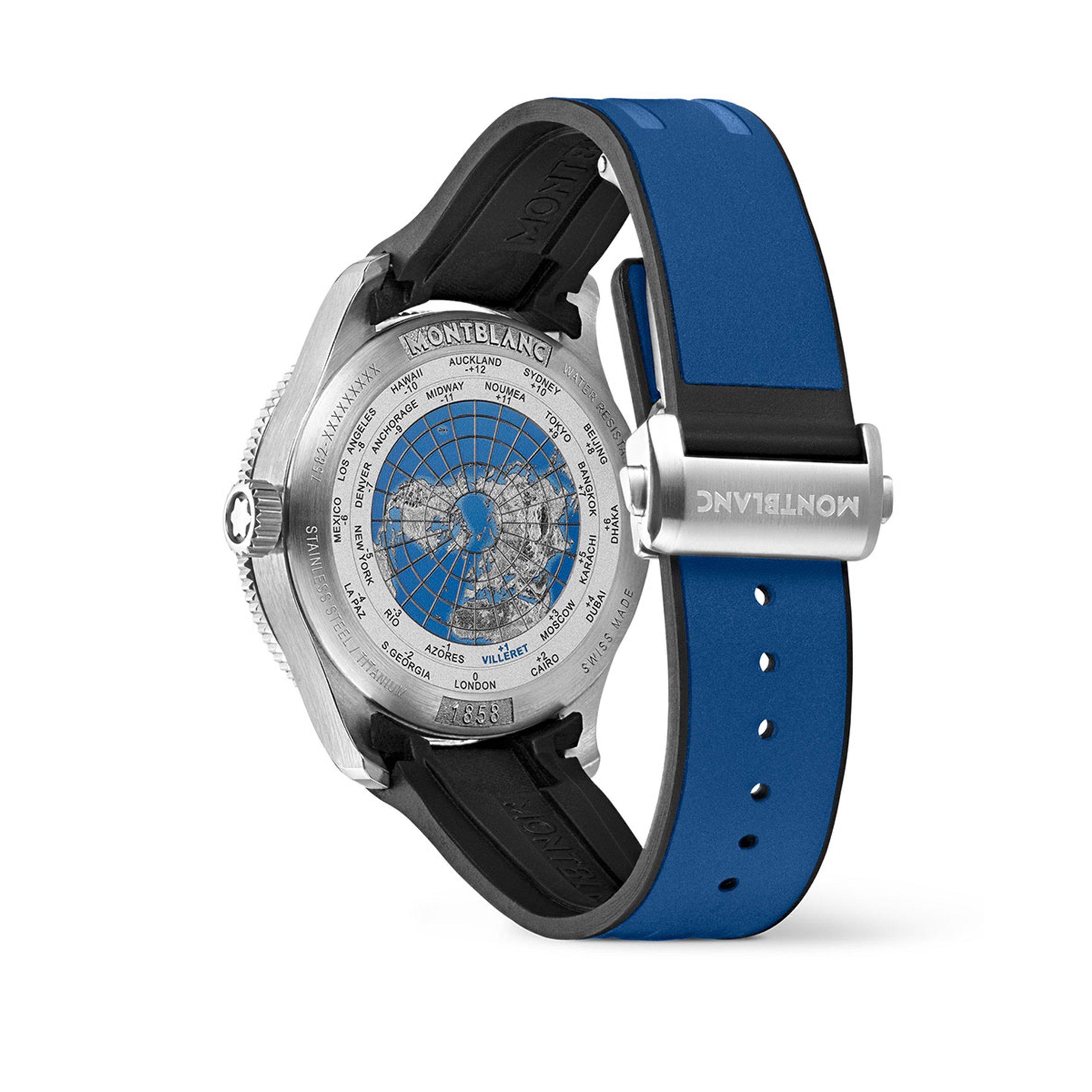 Blue/Silver - Montblanc - Men's GMT Rubber Strap Analogue Watch - 4