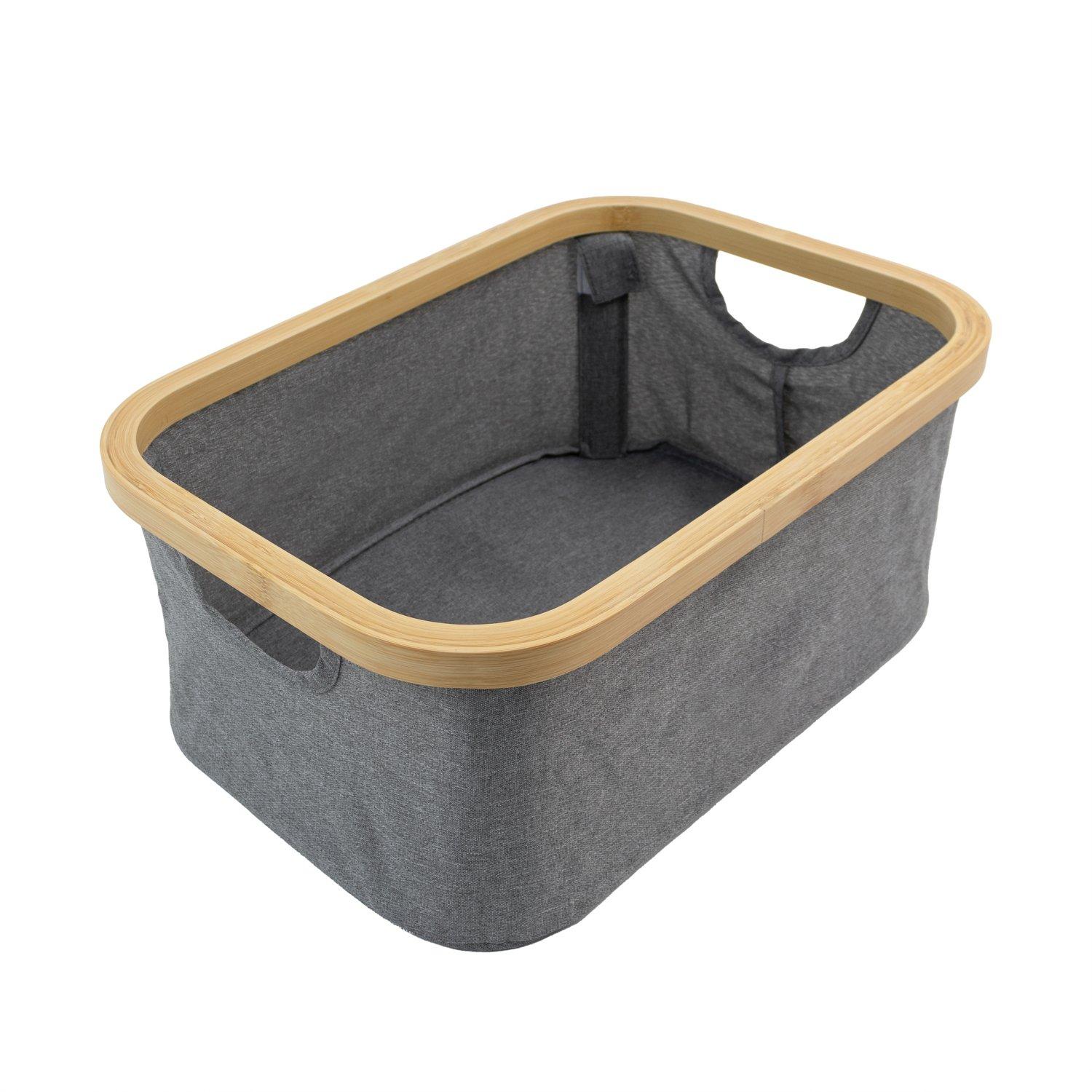 Grey - JVL - Bambanio Foldable Bamboo Storage Basket - 26L - 1