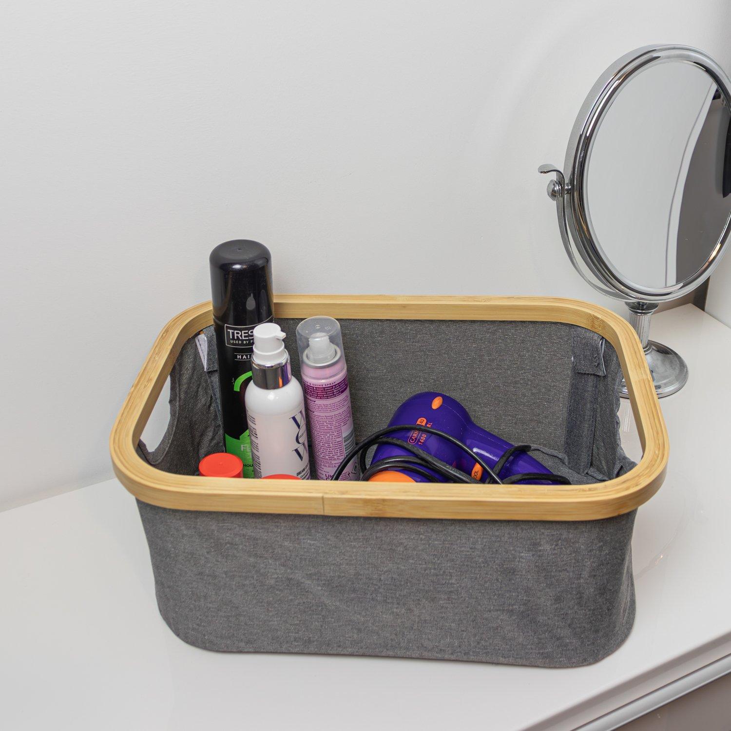 Grey - JVL - JVL Bambanio Foldable Bamboo Storage Basket - 26L - 7