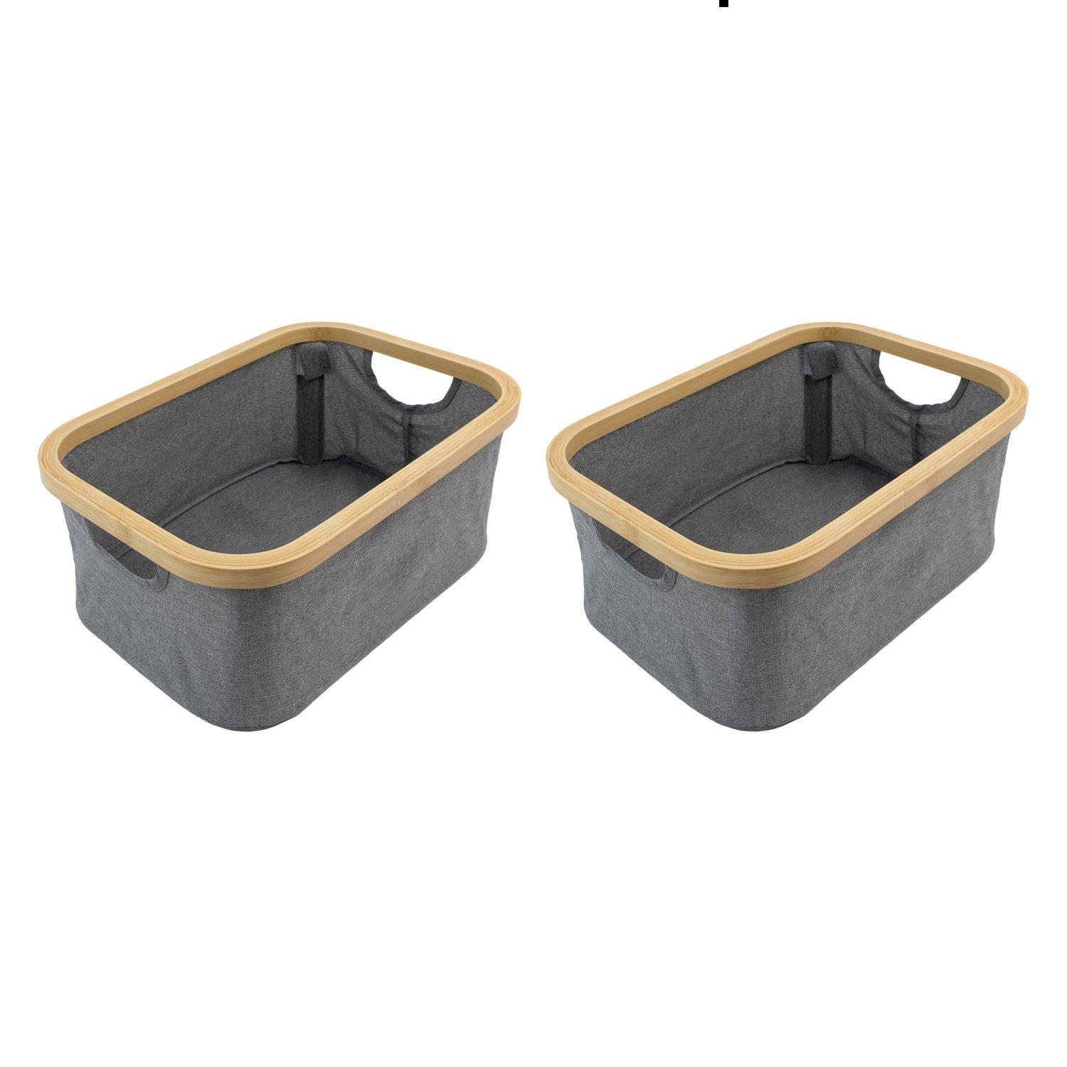 Grey - JVL - Bambanio Foldable Bamboo Storage Basket - 26L - 1