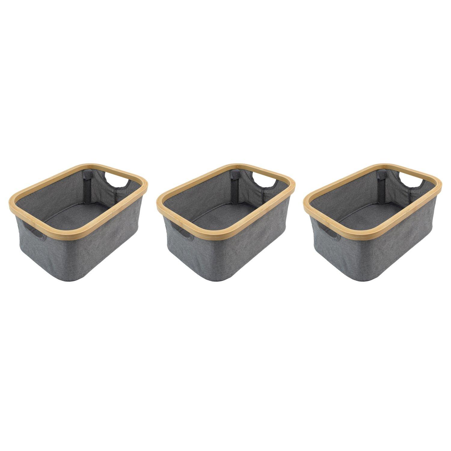 Grey - JVL - Bambanio Foldable Bamboo Storage Basket - 26L - 1