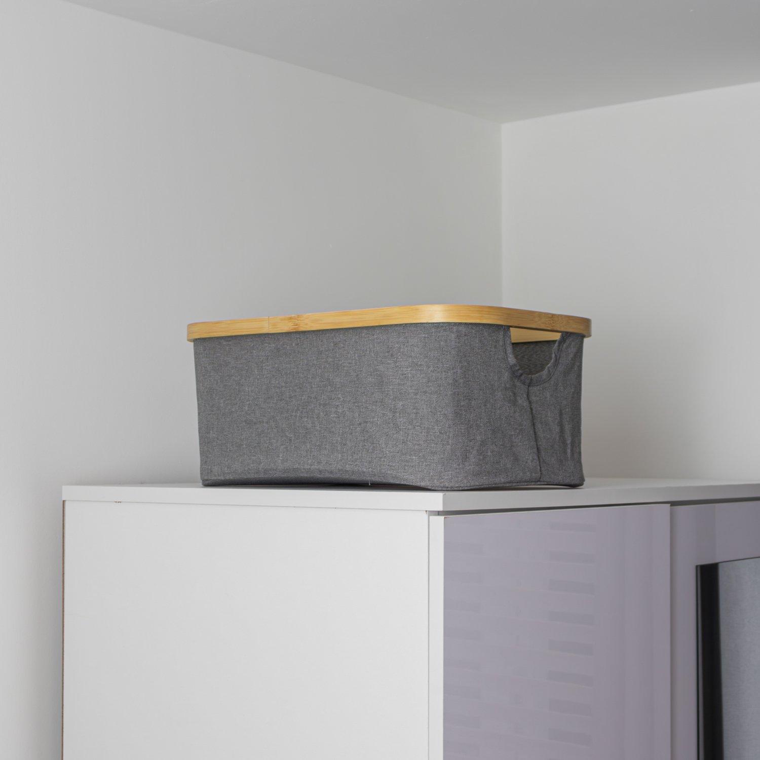 Grey - JVL - JVL Bambanio Foldable Bamboo Storage Basket - 26L - 7