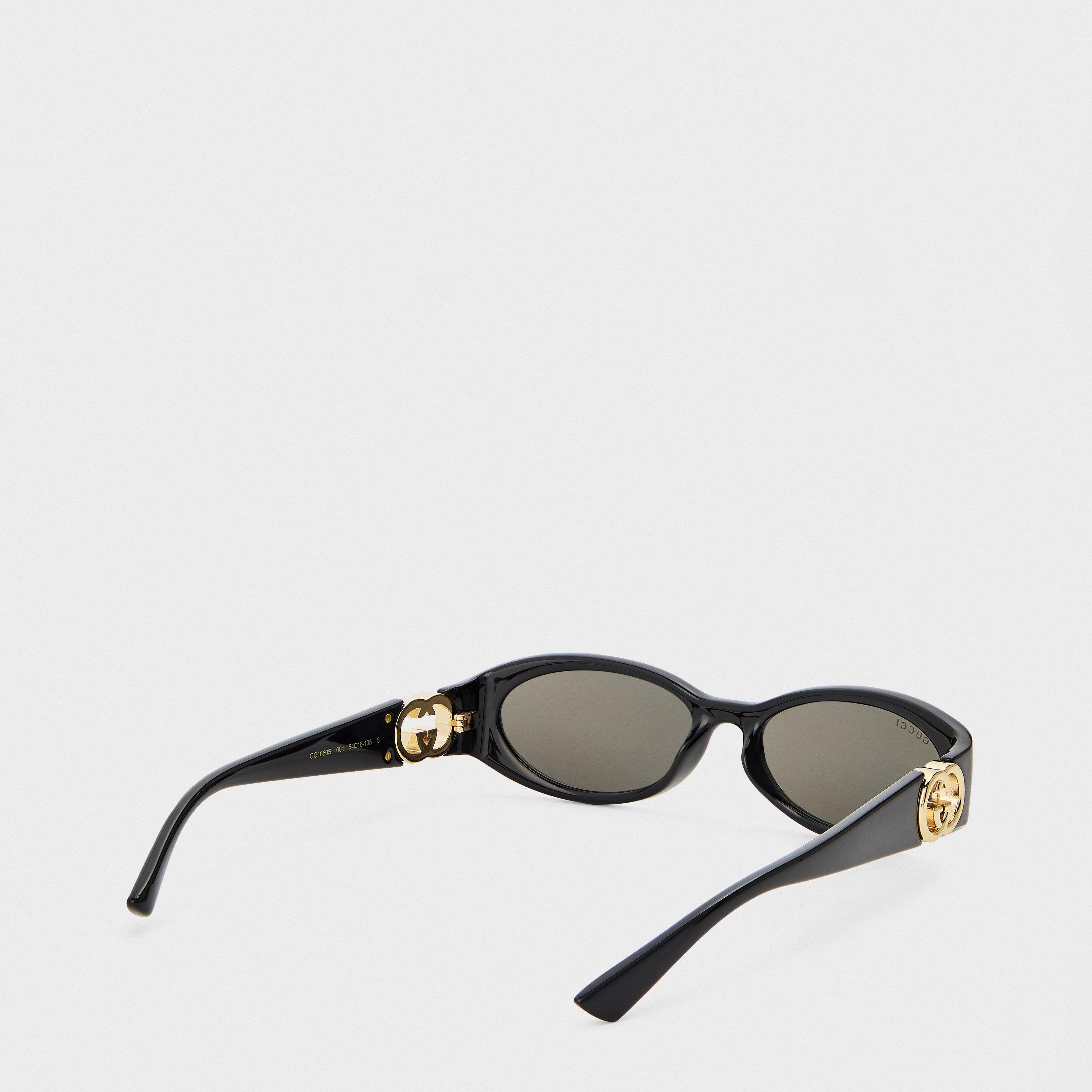 Black/Grey - Gucci - Women's Panthos Oval Sunglasses - 2