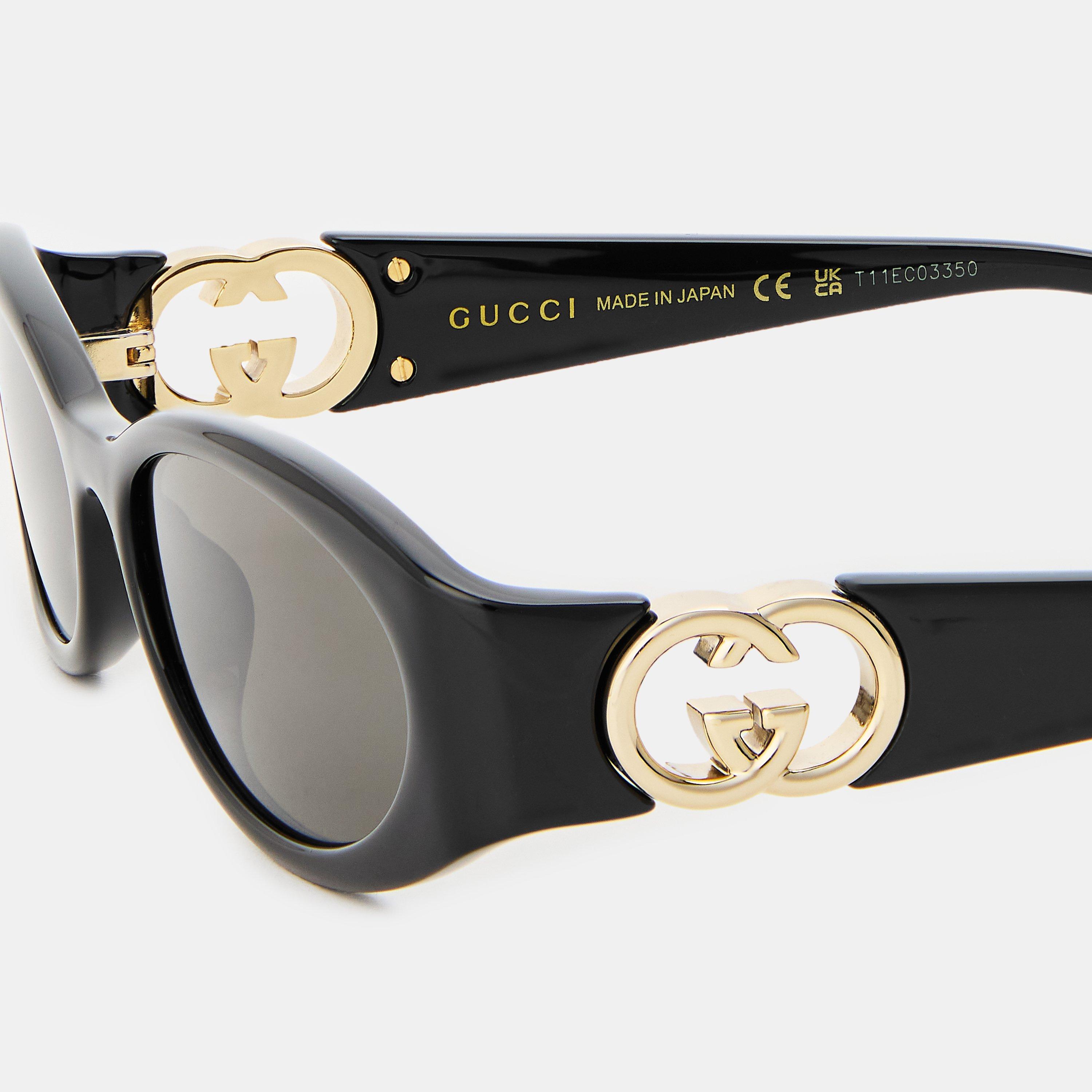 Black/Grey - Gucci - Women's Panthos Oval Sunglasses - 3