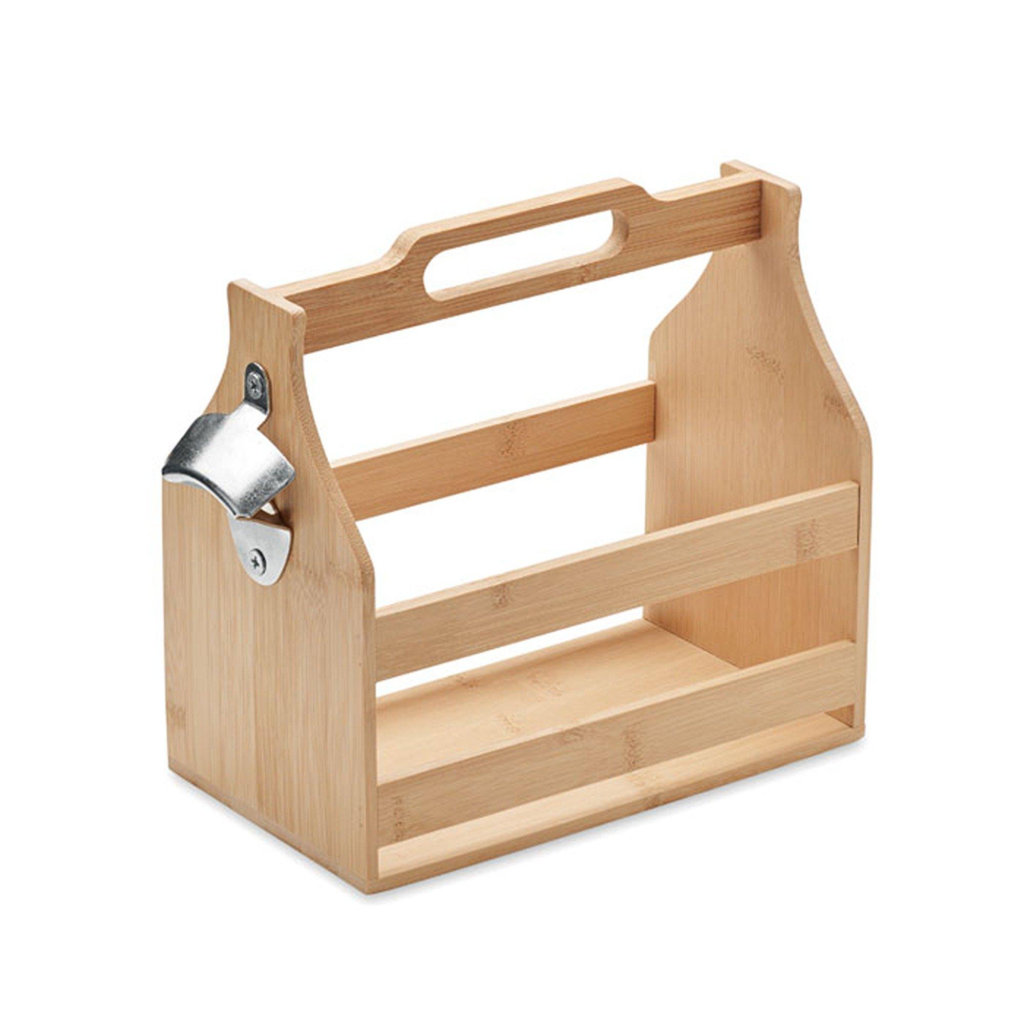 Treat Republic  Bamboo Beer Crate With Bottle Opener - Beige - Standard