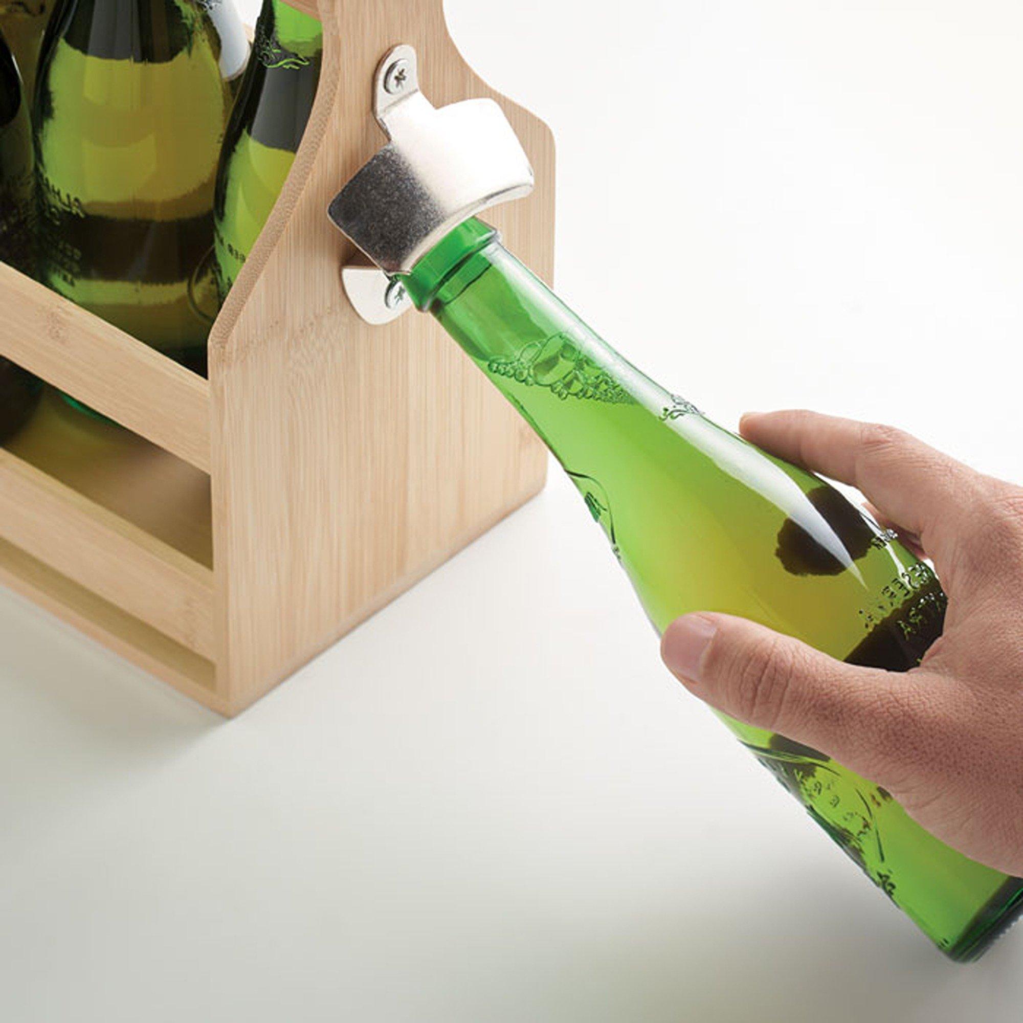 Beige - Treat Republic - Bamboo Beer Crate with Bottle Opener - 3