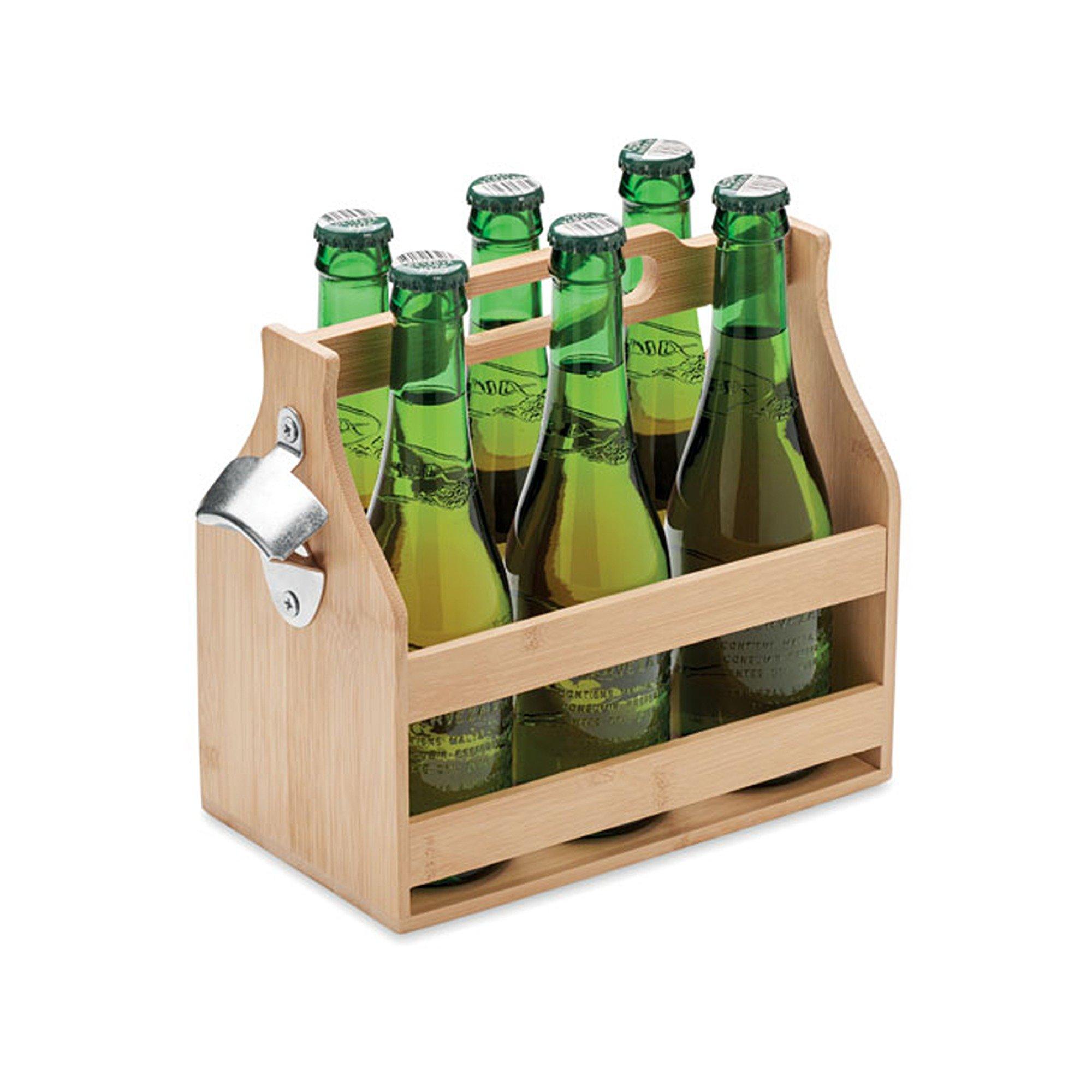 Beige - Treat Republic - Bamboo Beer Crate with Bottle Opener - 4