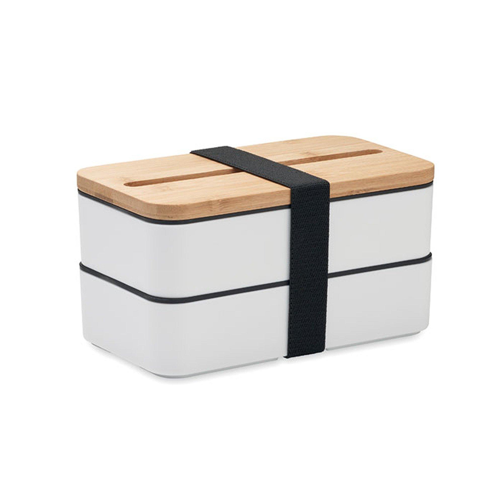 White - Treat Republic - White Two Tier Lunch Box with Bamboo Lid - 3