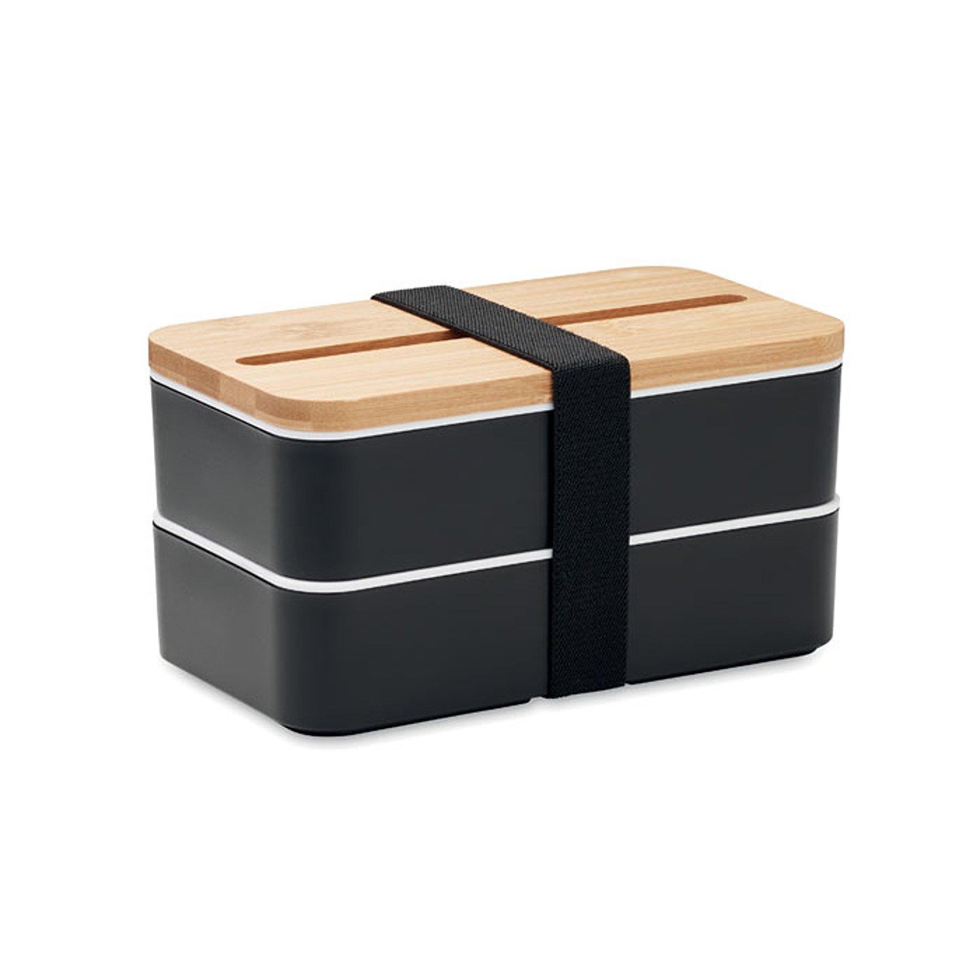 Black - Treat Republic - Black Two Tier Lunch Box with Bamboo Lid - 3