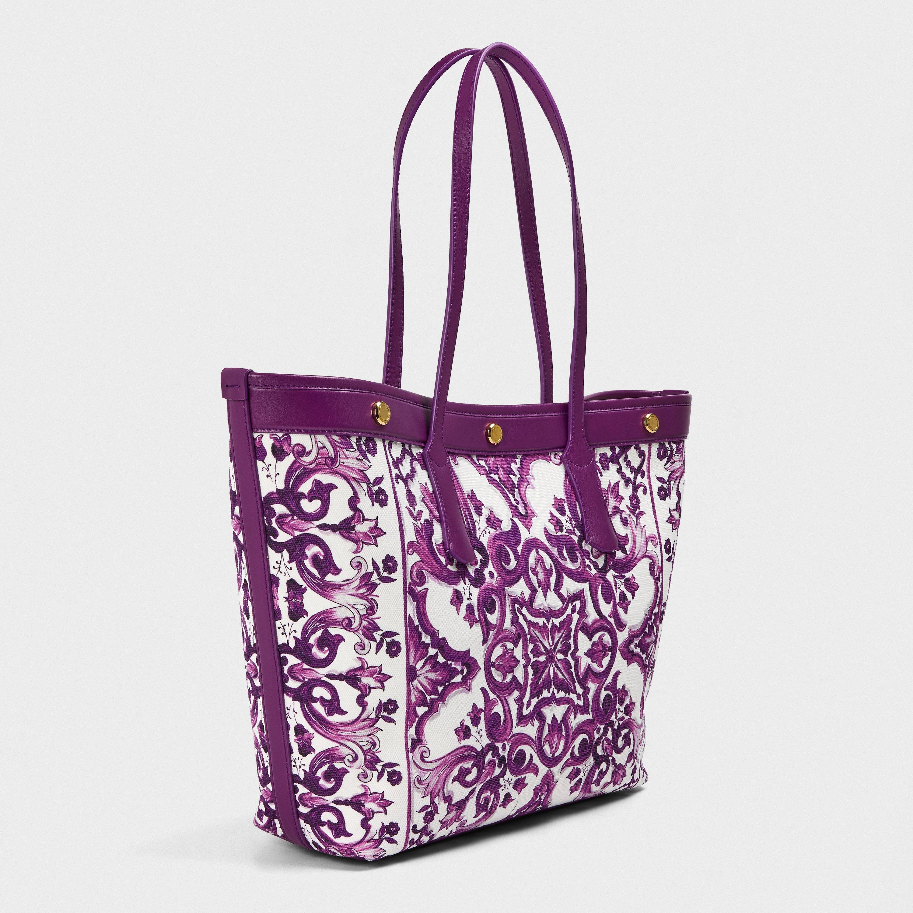 Purple - Dolce and Gabbana - Women's Maiolica Canvas Tote Bag - 2