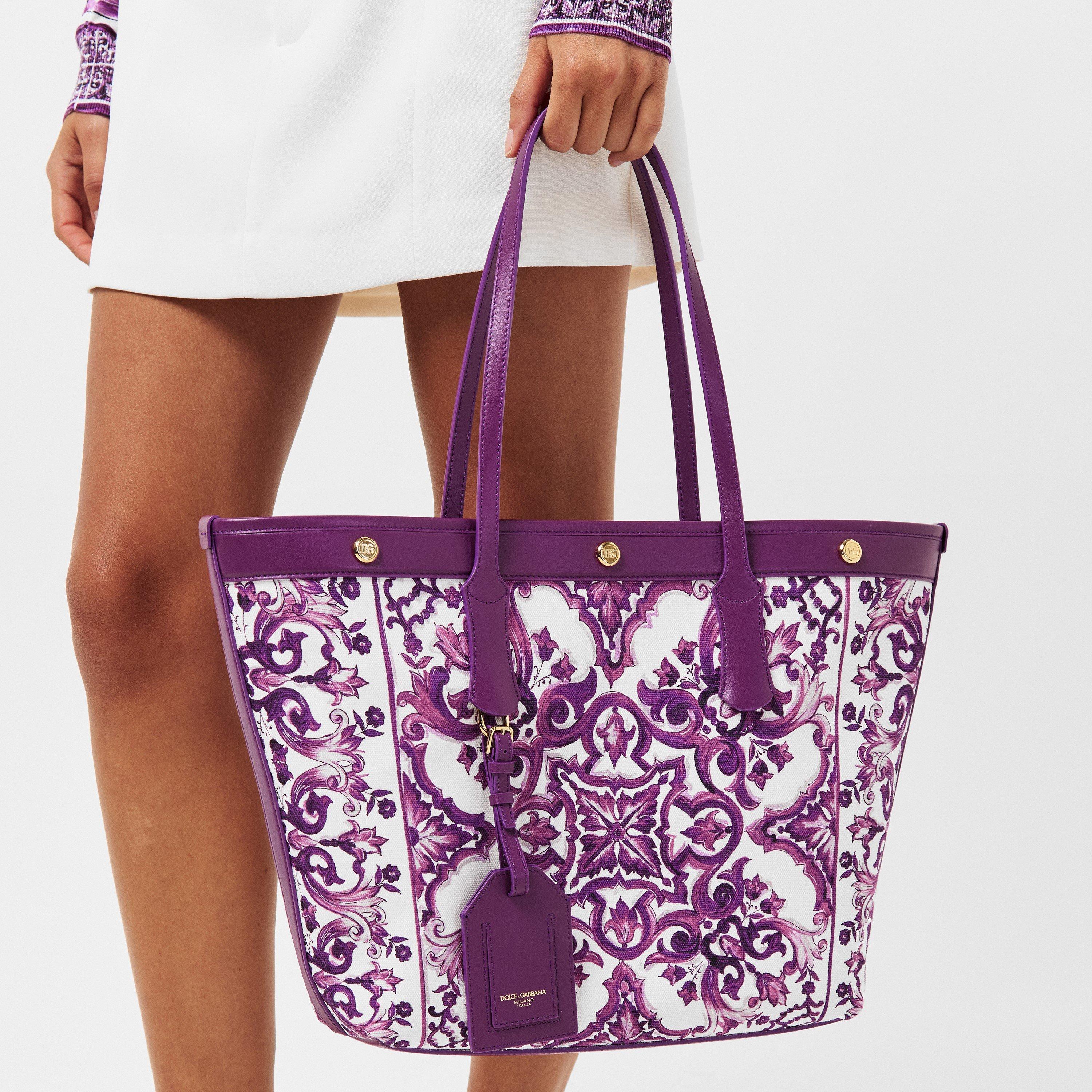 Purple - Dolce and Gabbana - Women's Maiolica Canvas Tote Bag - 3