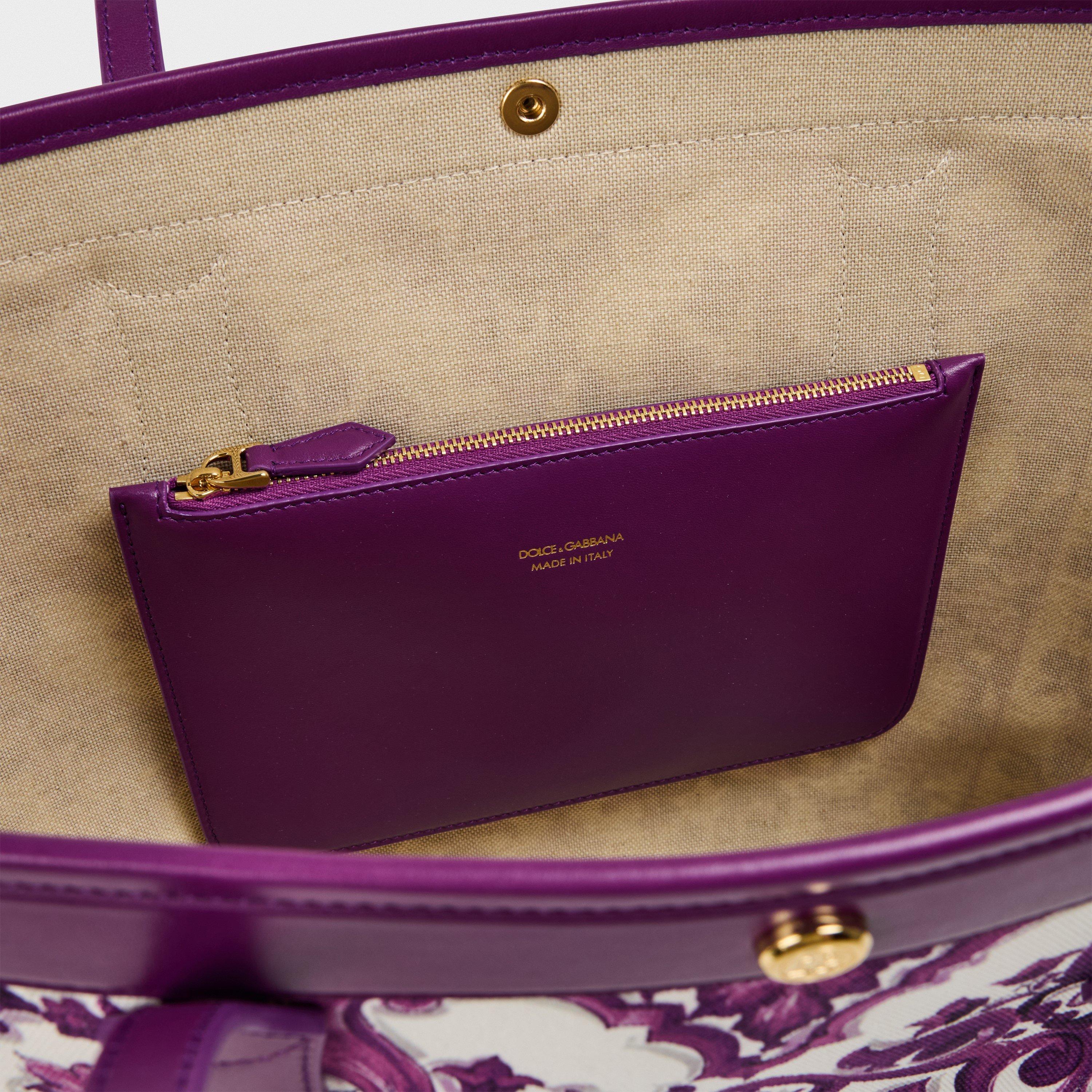 Purple - Dolce and Gabbana - Women's Maiolica Canvas Tote Bag - 5