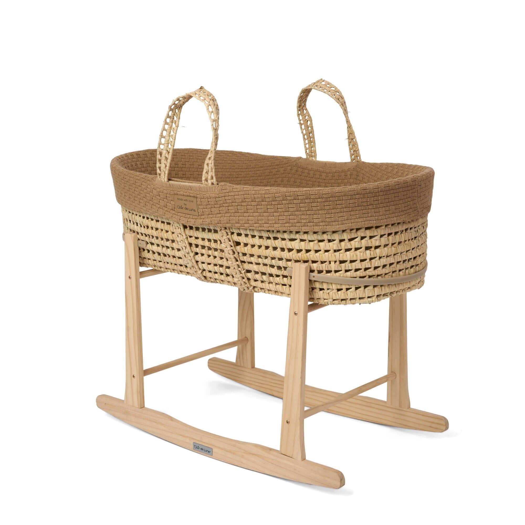 Biscuit - Clair De Lune - Organic Knitted Palm Moses Basket with Stand - 3