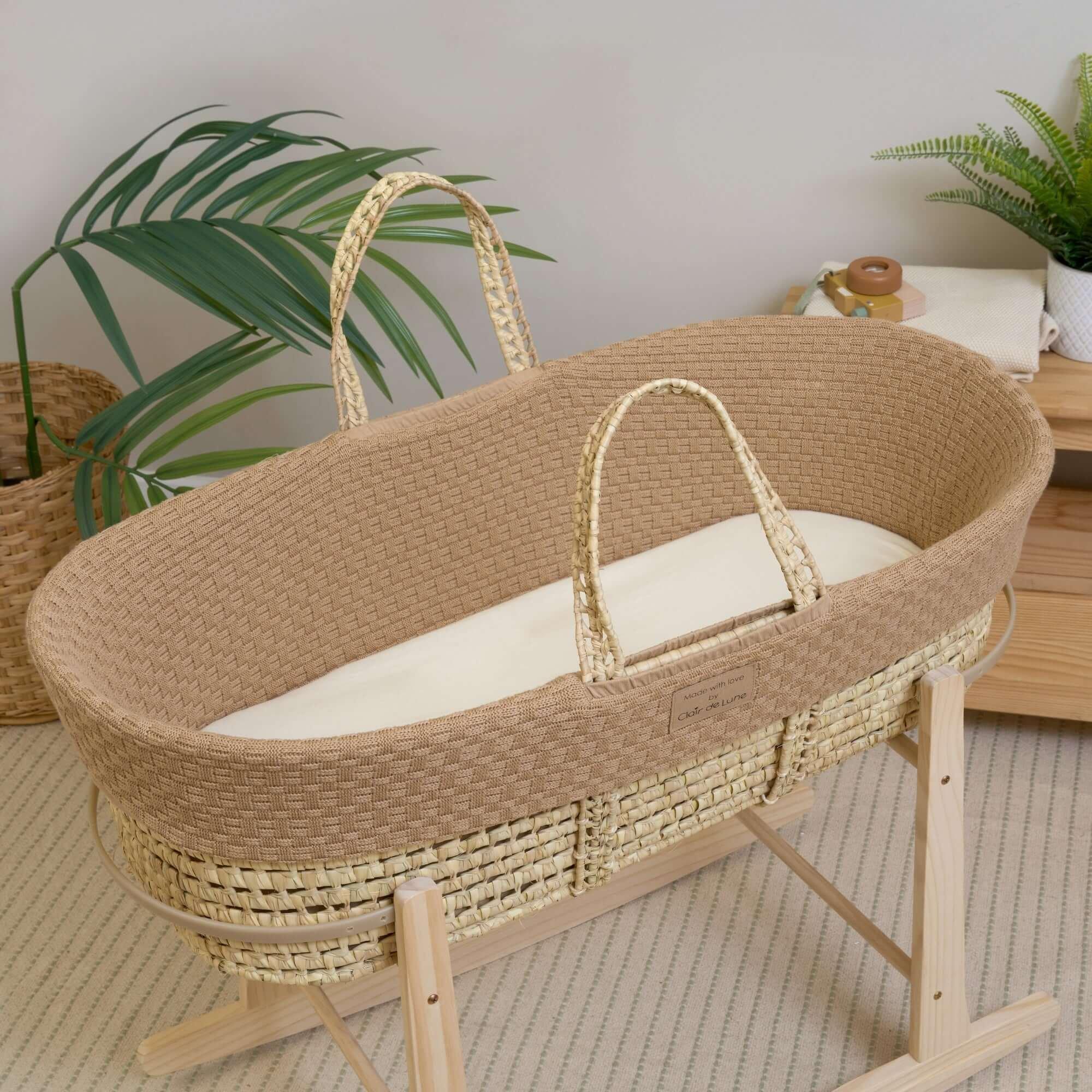 Biscuit - Clair De Lune - Organic Knitted Palm Moses Basket with Stand - 6