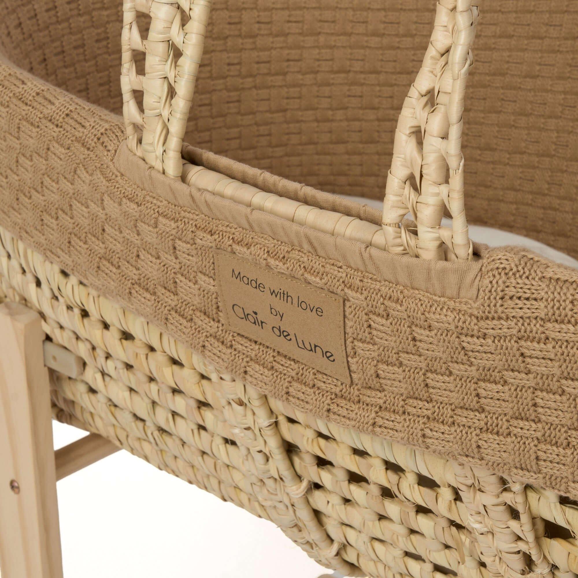 Biscuit - Clair De Lune - Organic Knitted Palm Moses Basket with Stand - 8
