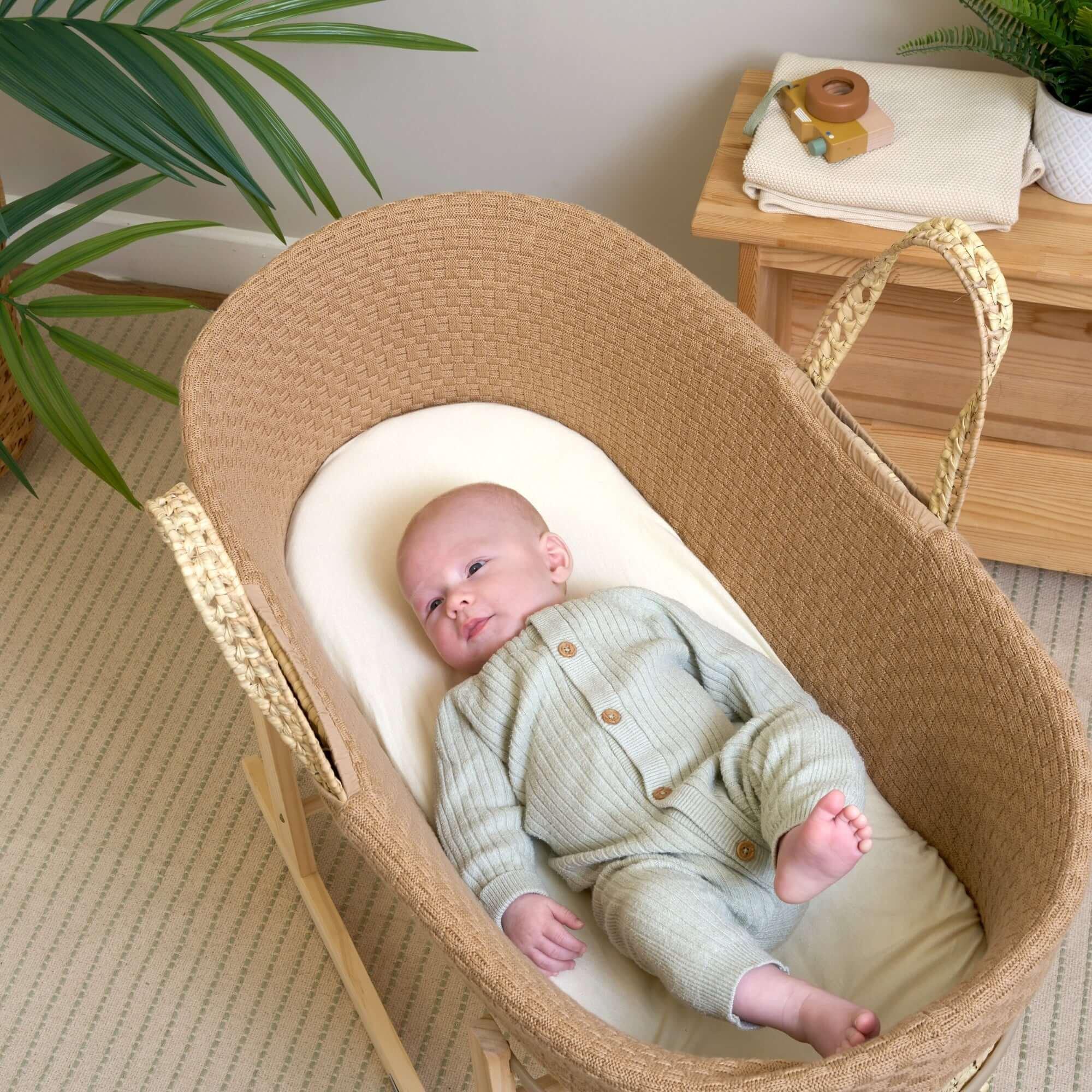 Biscuit - Clair De Lune - Organic Knitted Palm Moses Basket - 3