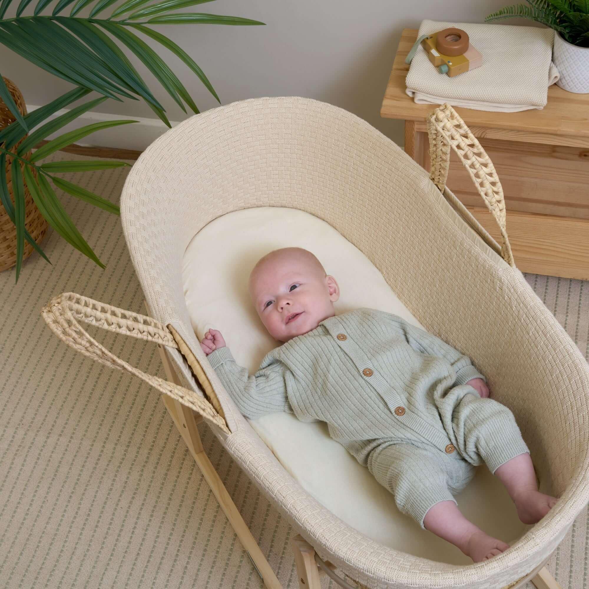 Cream - Clair De Lune - Organic Knitted Moses Basket Dressing - 3