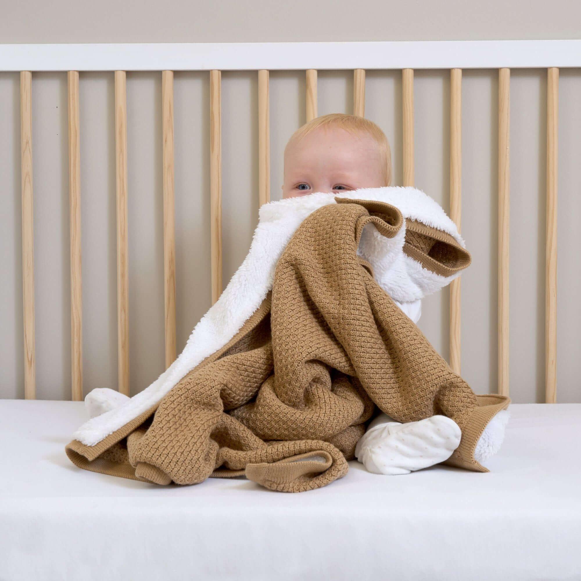 Clair De Lune  Newborn Organic Knit Sherpa Blanket - Biscuit