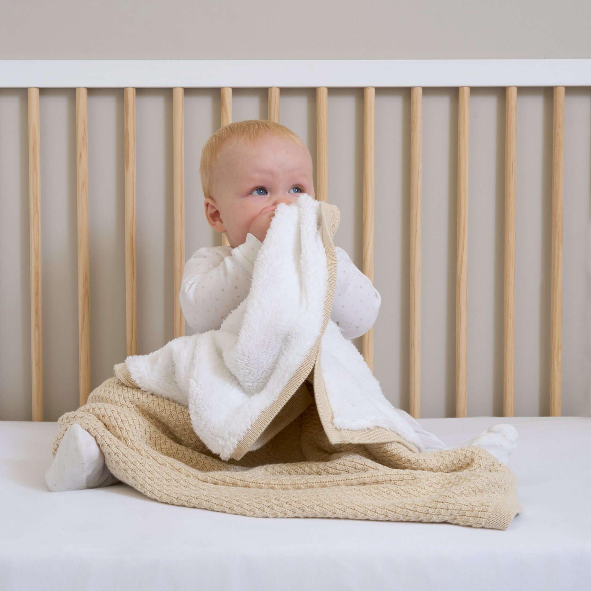 Clair De Lune  Newborn Organic Knit Sherpa Blanket - Cream