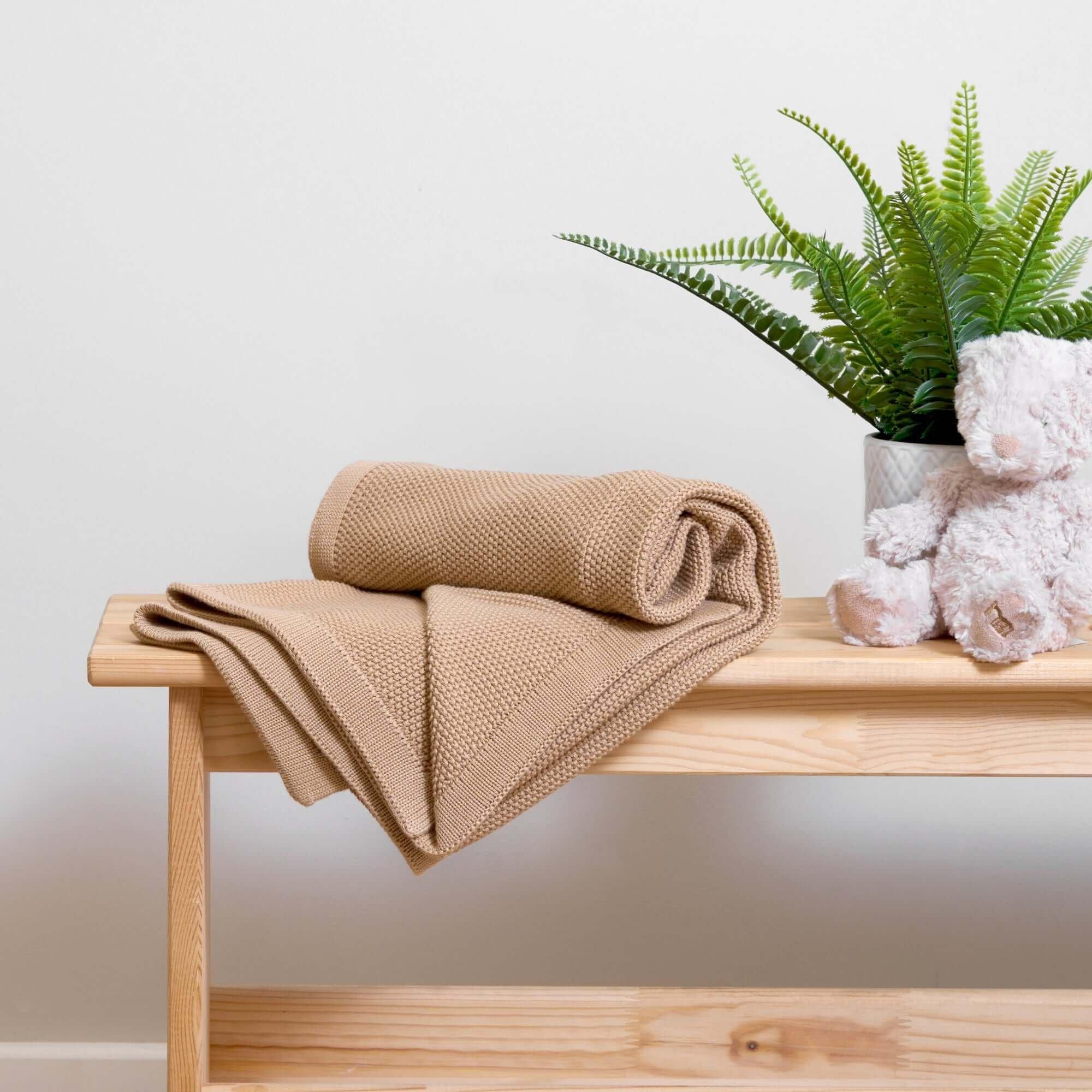 Clair De Lune  Newborn Organic Knitted Blanket - Biscuit
