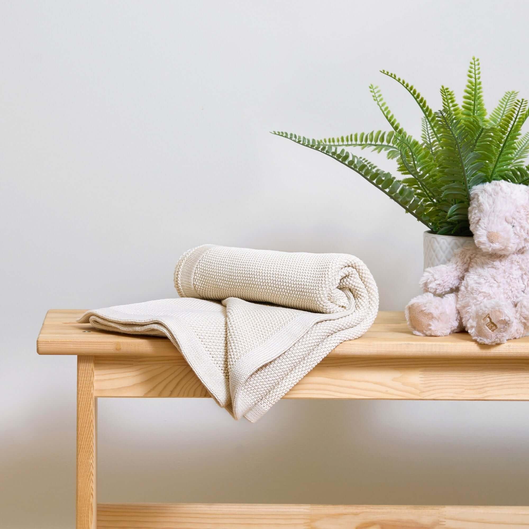 Clair De Lune  Newborn Organic Knitted Blanket - Cream