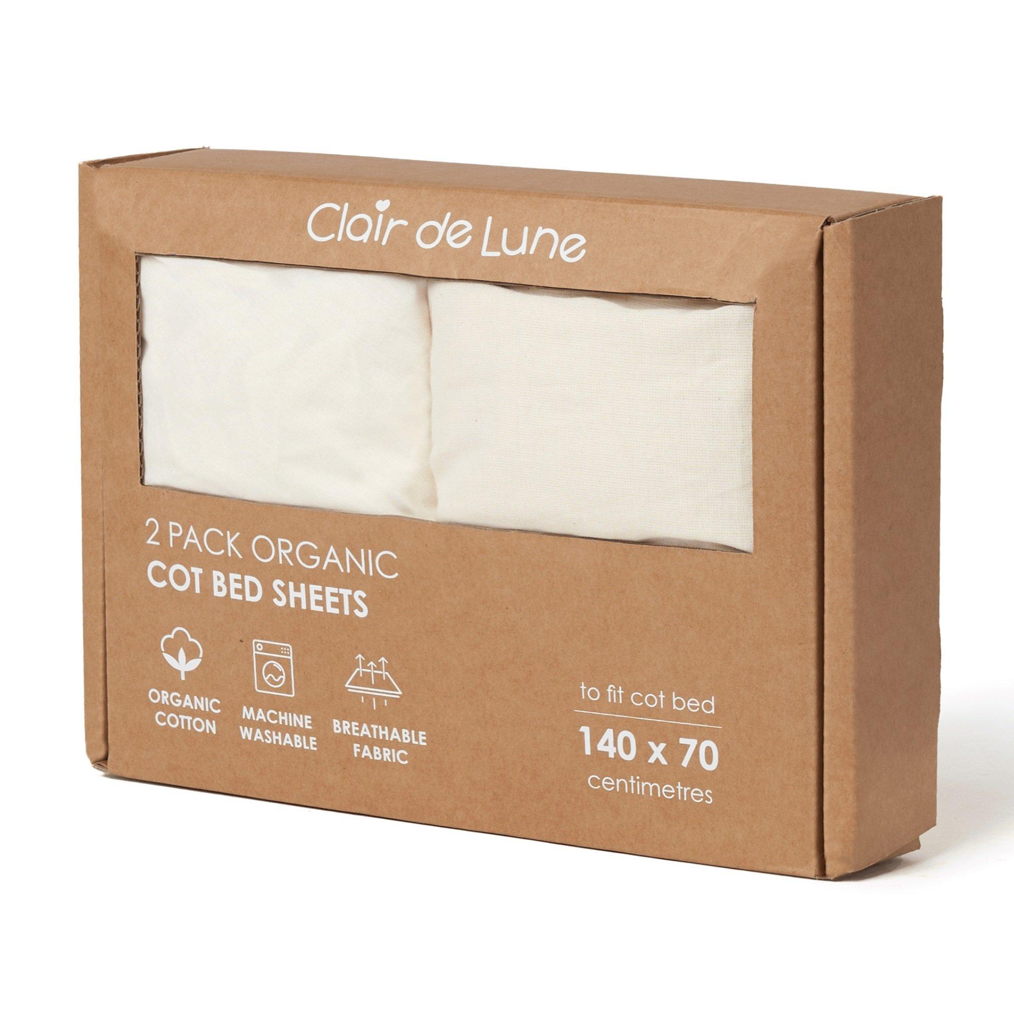 Cream - Clair De Lune - 2 Pack Organic Cot Bed Sheets -  140 x 70 cm - 2