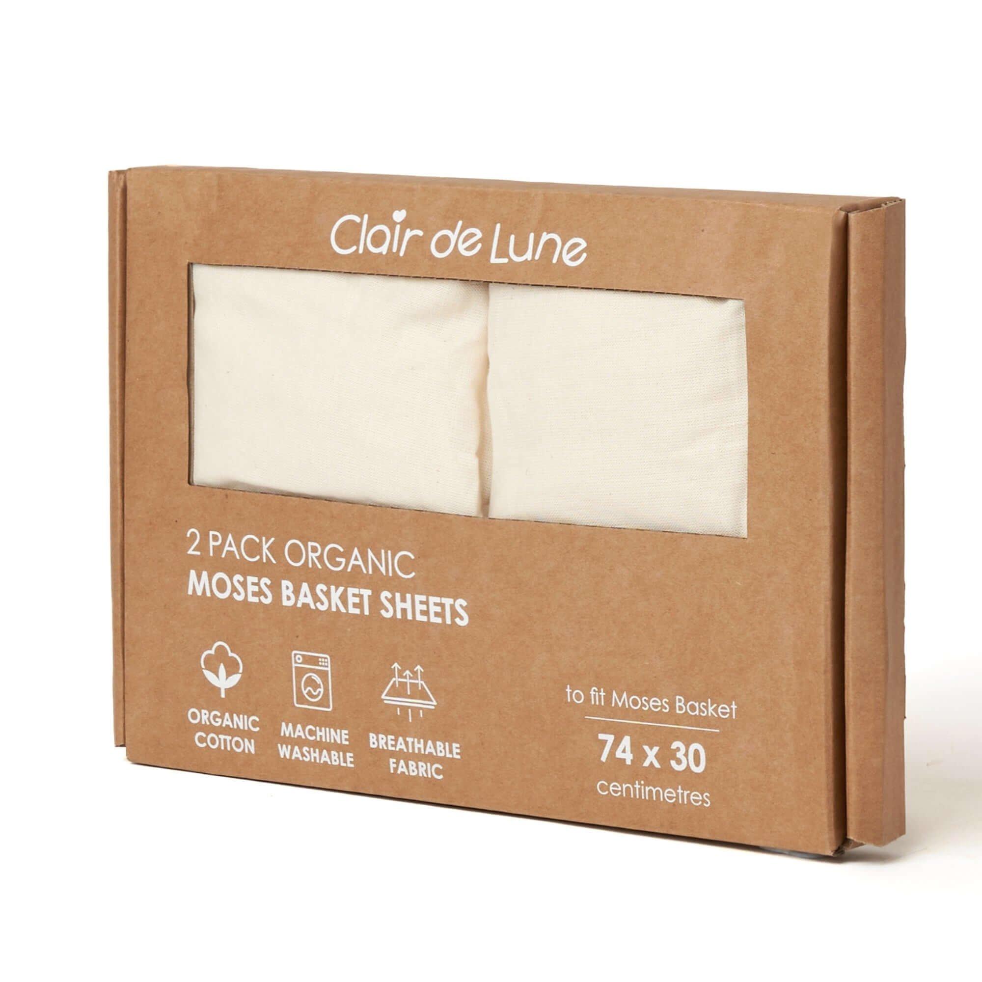 Cream - Clair De Lune - 2 Pack Organic Moses Basket Sheets - 74 x 30 cm - 2