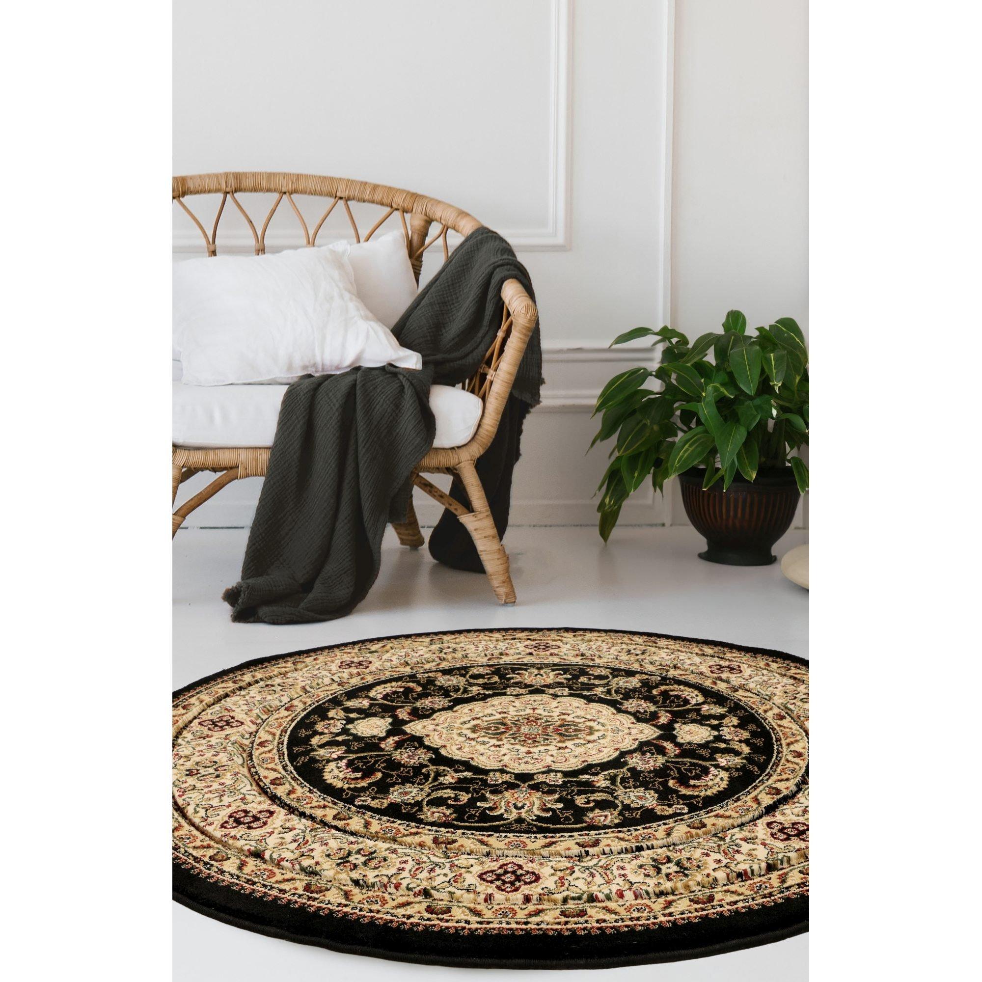 Black - Homemaker - Victoria Traditional Circular Rug Black - 1