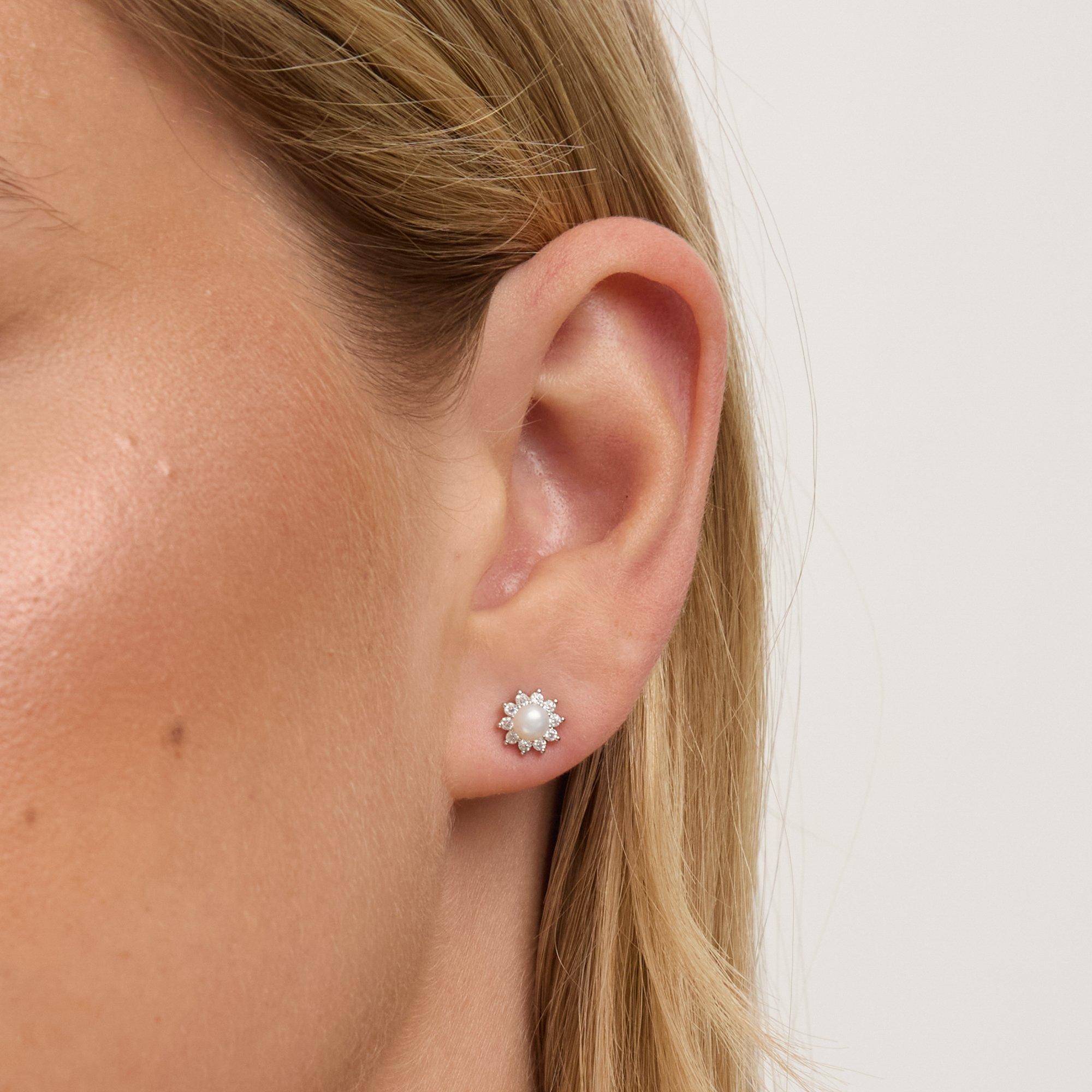 Silver - Jon Richard - Rhodium Plated Mini Pearl Crystal Earrings - 1