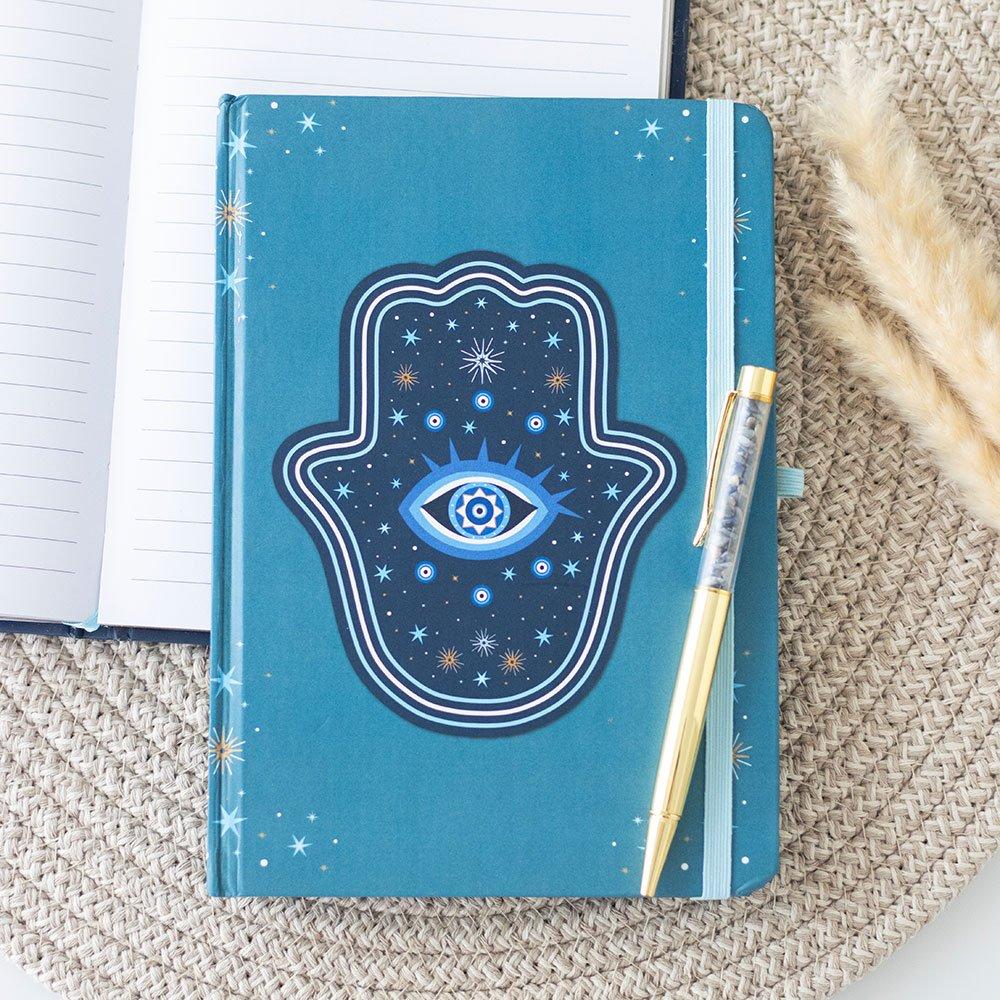 Something Different  Hand Of Hamsa A5 Notebook With Crystal Chip Pen - Blue