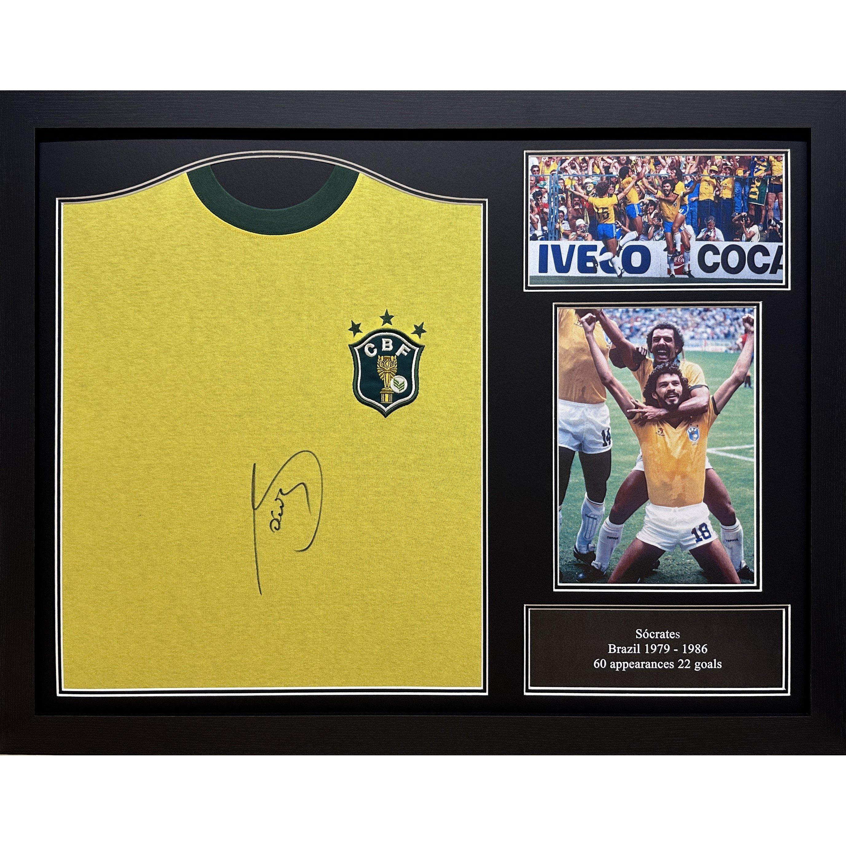 Allstarsignings Ltd  Socrates Signed Brazil Shirt - Yellow
