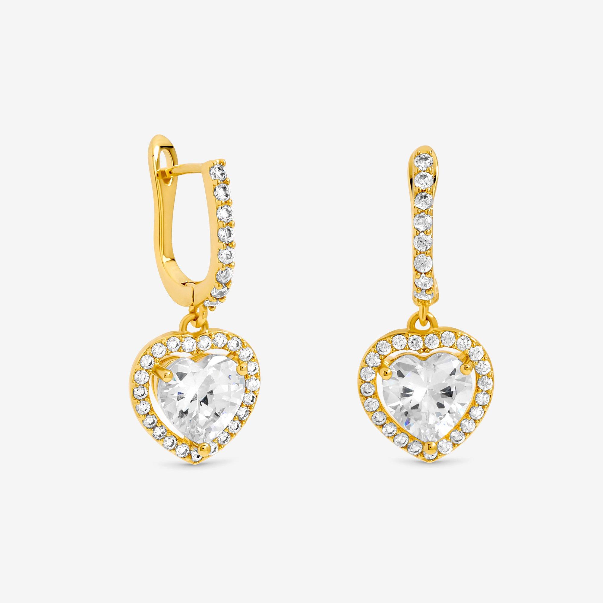 Gold - Jon Richard - Gold Plated Crystal Halo Heart Hoop Earrings