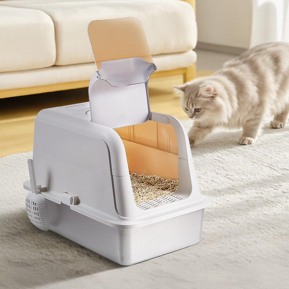 Kidkid Pet  Enclosed Cat Litter Box - White And Grey