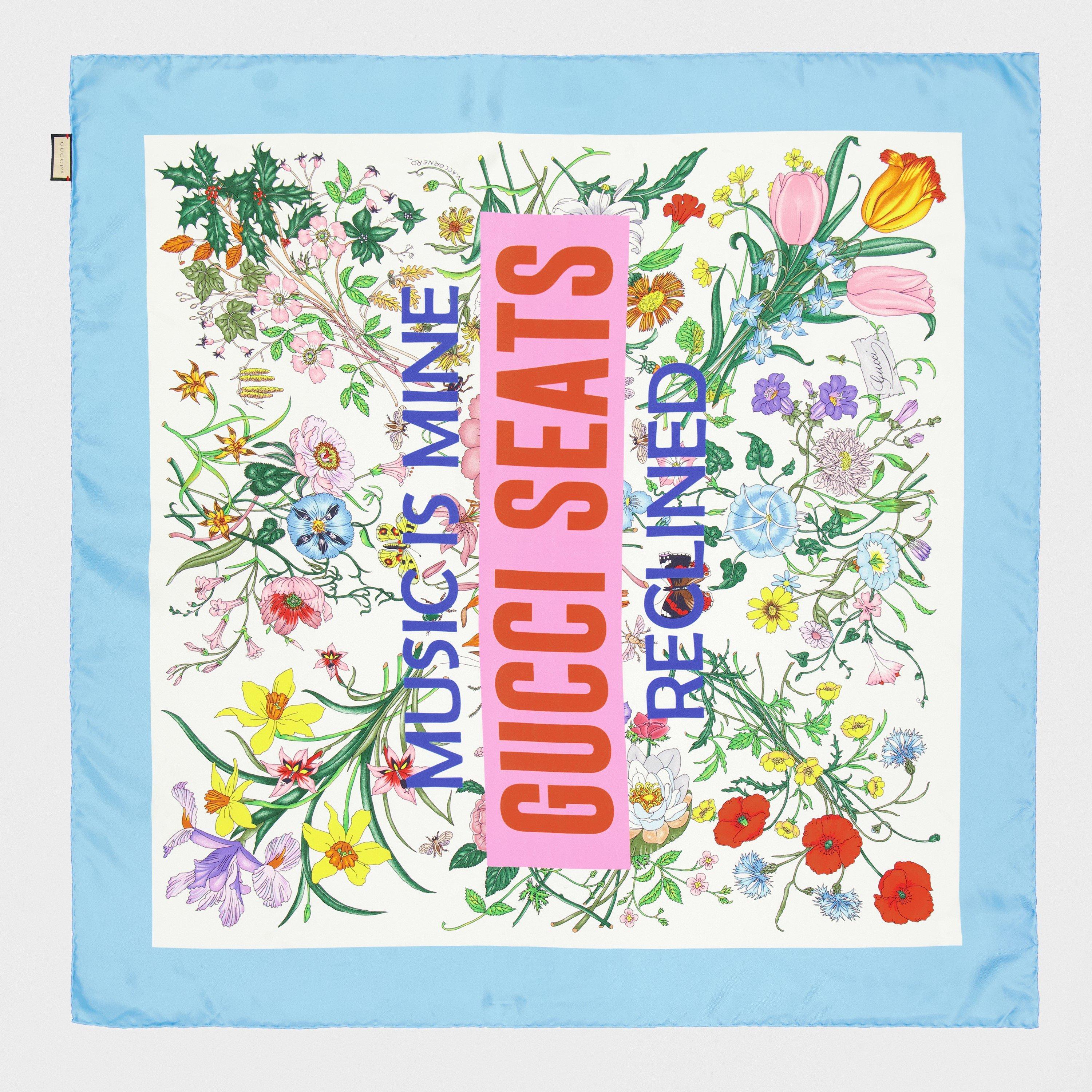 Ivory/Sky Blue - Gucci - Women's Lightweight Silk Scarf - 1