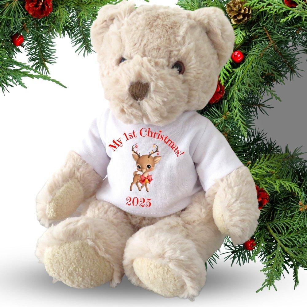 White - Aye Do Gifts - Teddy Bear My 1st Christmas Reindeer T-shirt 7754 - 1