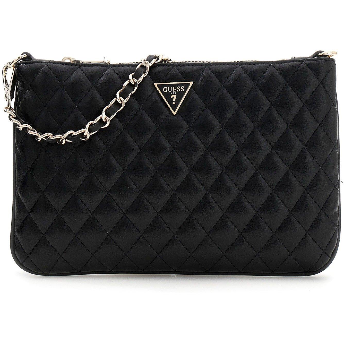 Guess Women's Black Quilt Pouch Quilted Wallet On Chain