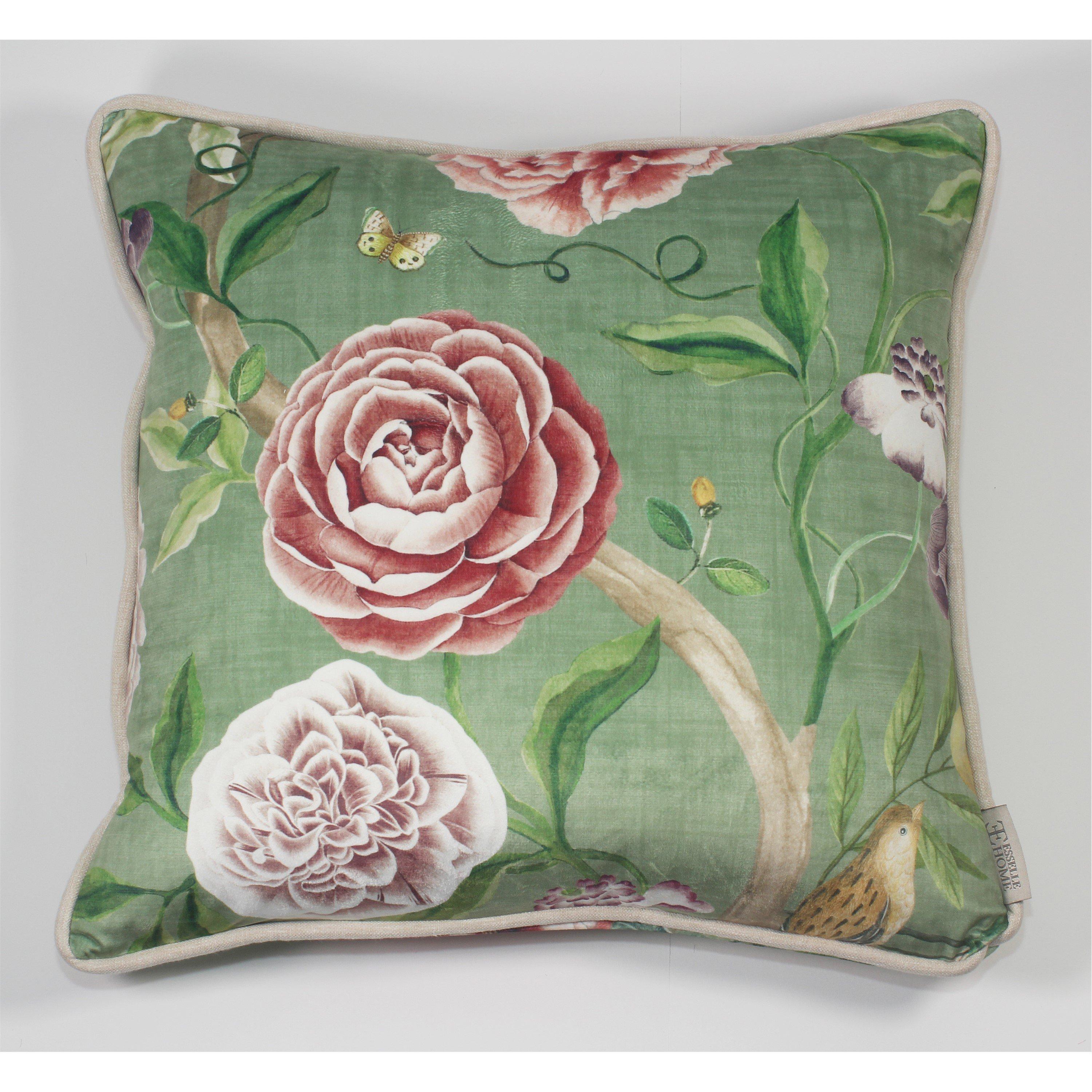 Green - Esselle - Chinoiserie Garden Spring Green Cushion - 1