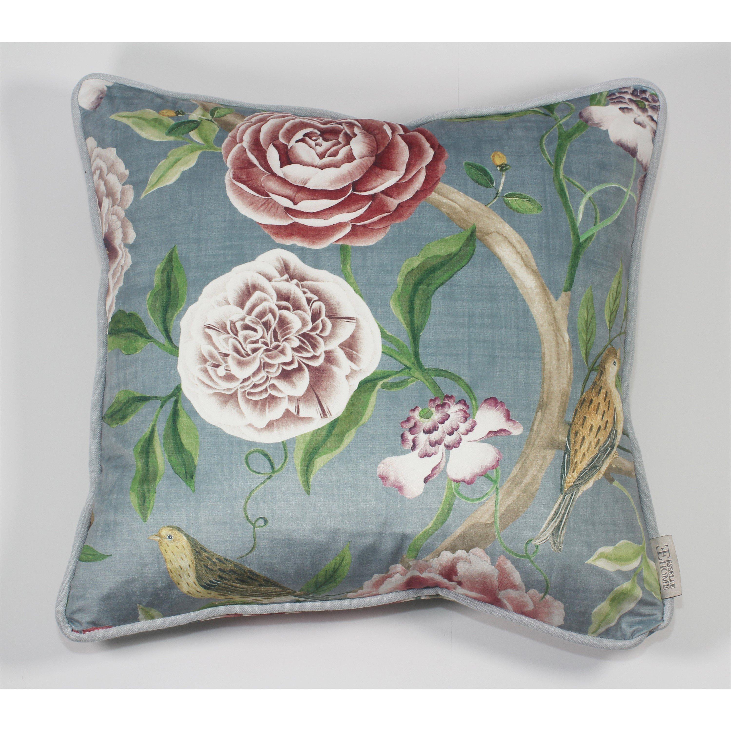 Blue - Esselle - Chinoiserie Garden Slate Blue Cushion - 1