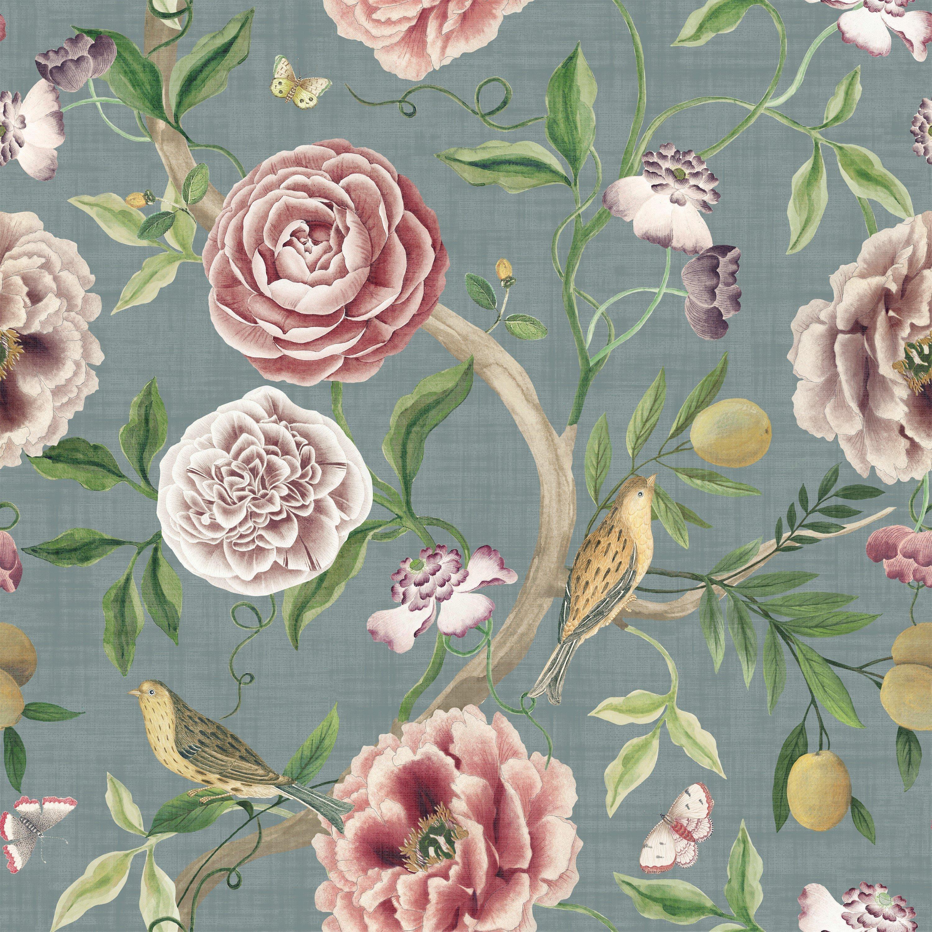 Blue - Esselle - Eden Plain/Chinoiserie Soft Blue Cushion - 3